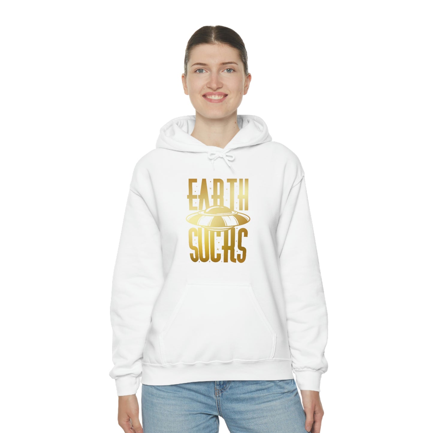 Earth Sucks Gold Font Unisex Heavy Blend™ Hooded Sweatshirt