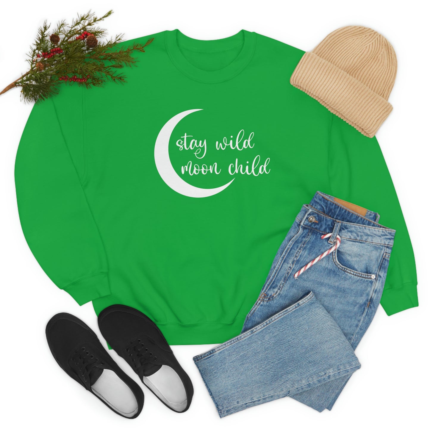 Stay Wild Moon Child White Font unisex heavy blend crewneck sweatshirt