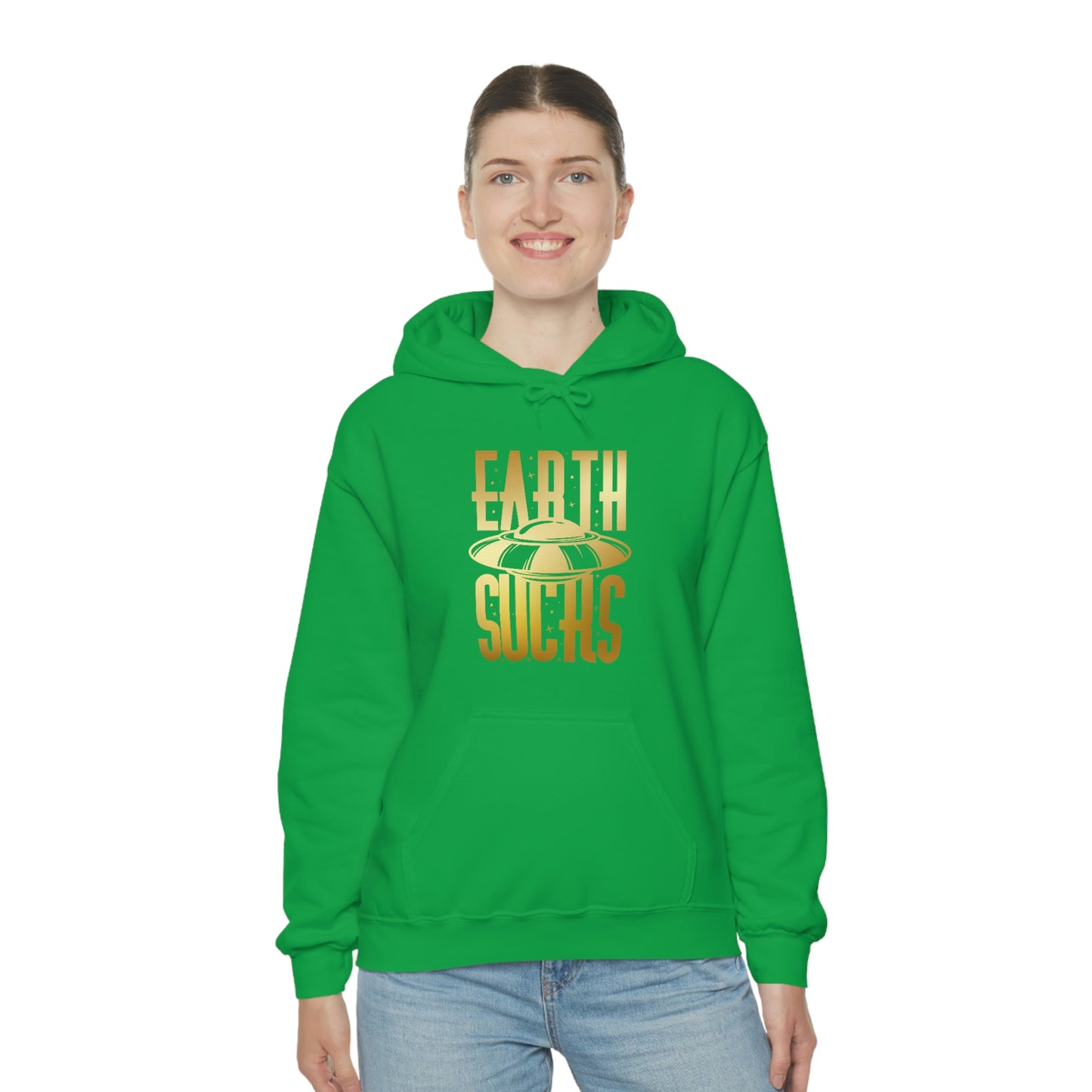 Earth Sucks Gold Font Unisex Heavy Blend™ Hooded Sweatshirt