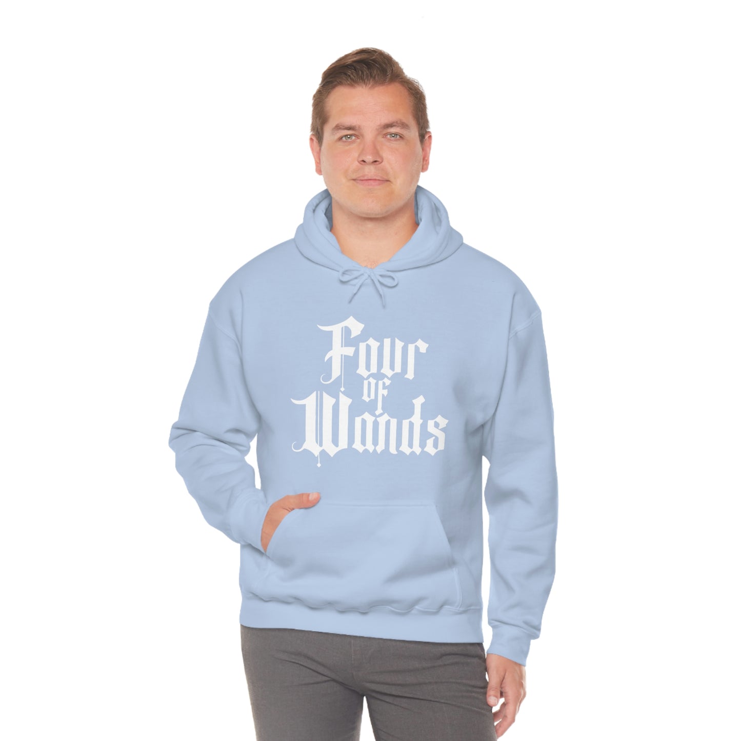 Four of Wands White Logo Unisex Heavy Blend™ Hooded Sweatshirt