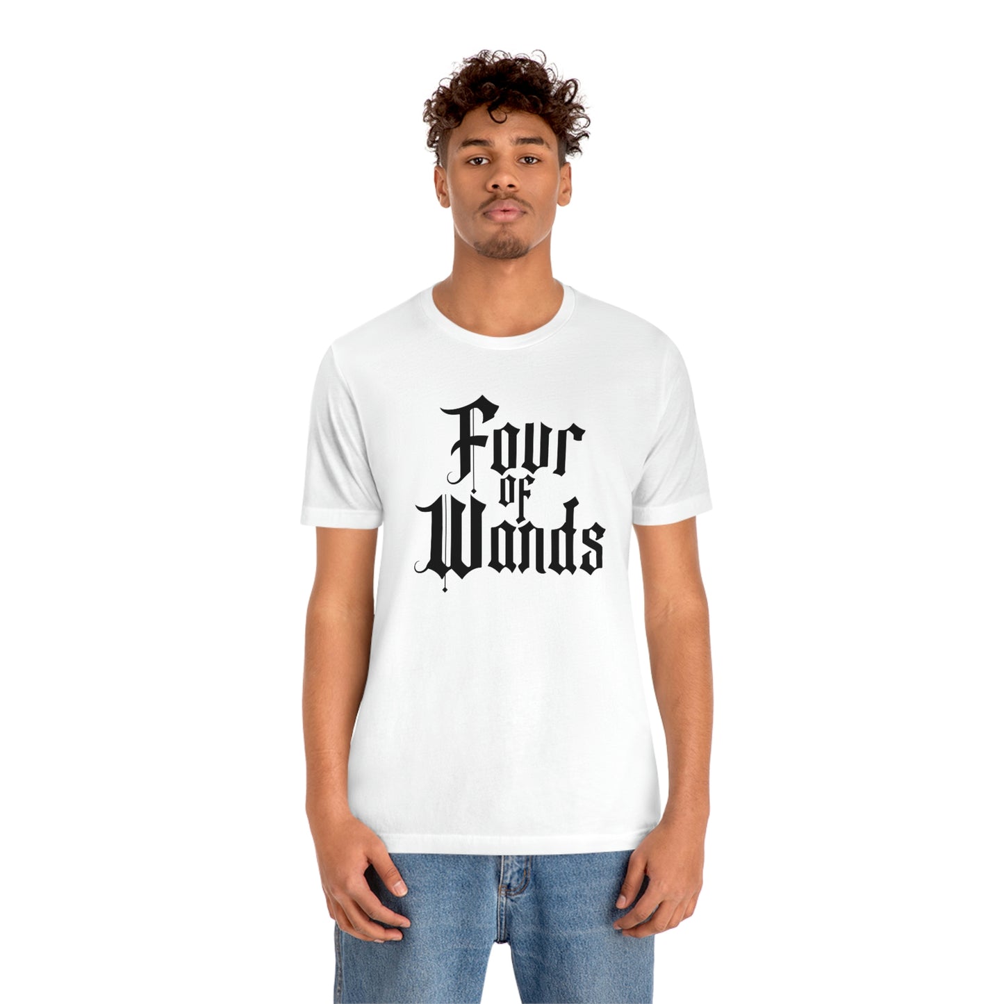 Four of Wands Black Logo Unisex Jersey Short Sleeve Tee