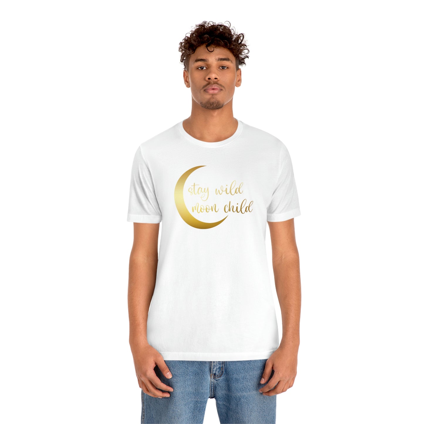 Stay Wild Moon Child Gold Font Unisex Jersey Short Sleeve Tee