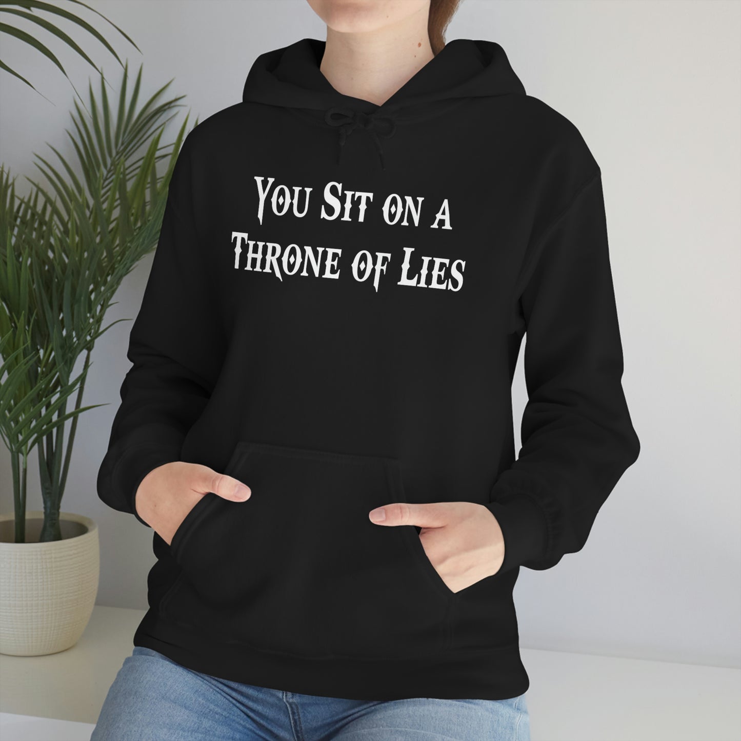 You Sit on A Throne of Lies White Font Unisex Heavy Blend™ Hooded Sweatshirt