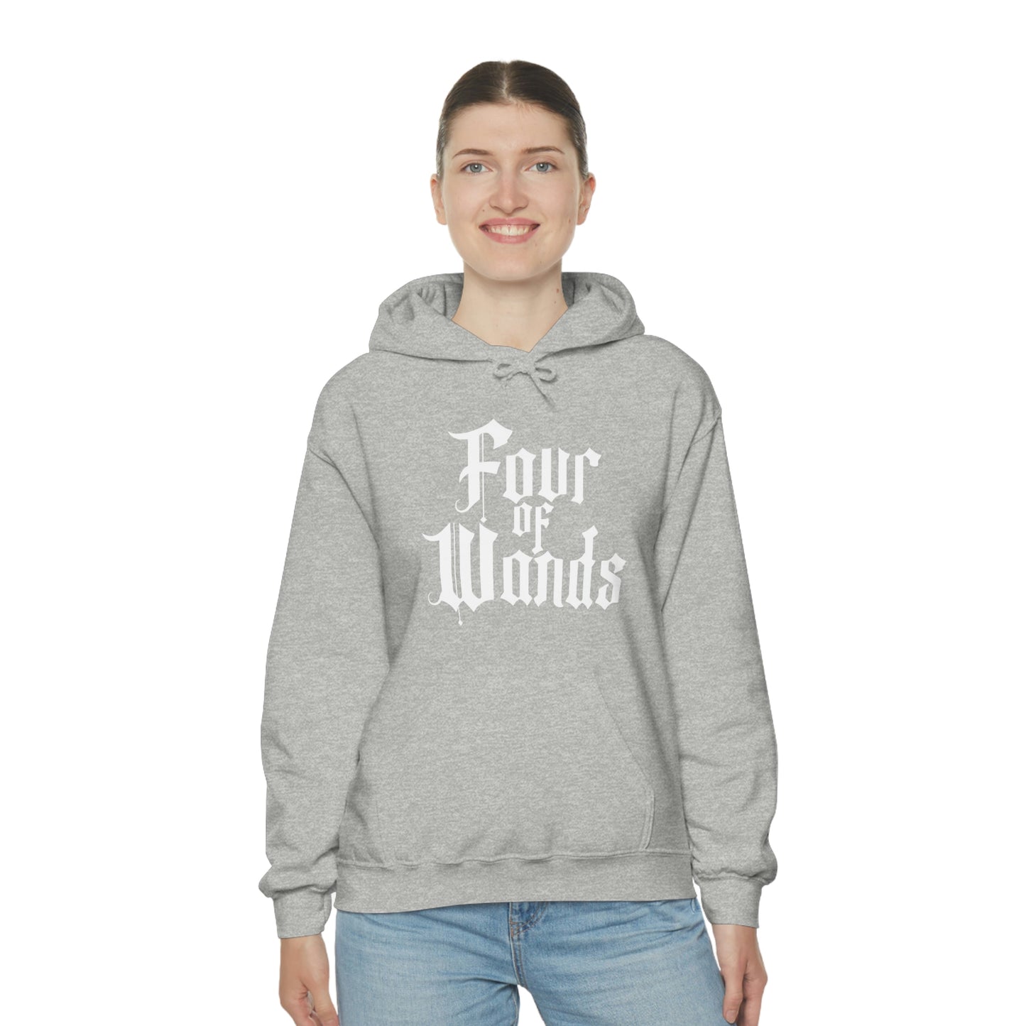 Four of Wands White Logo Unisex Heavy Blend™ Hooded Sweatshirt