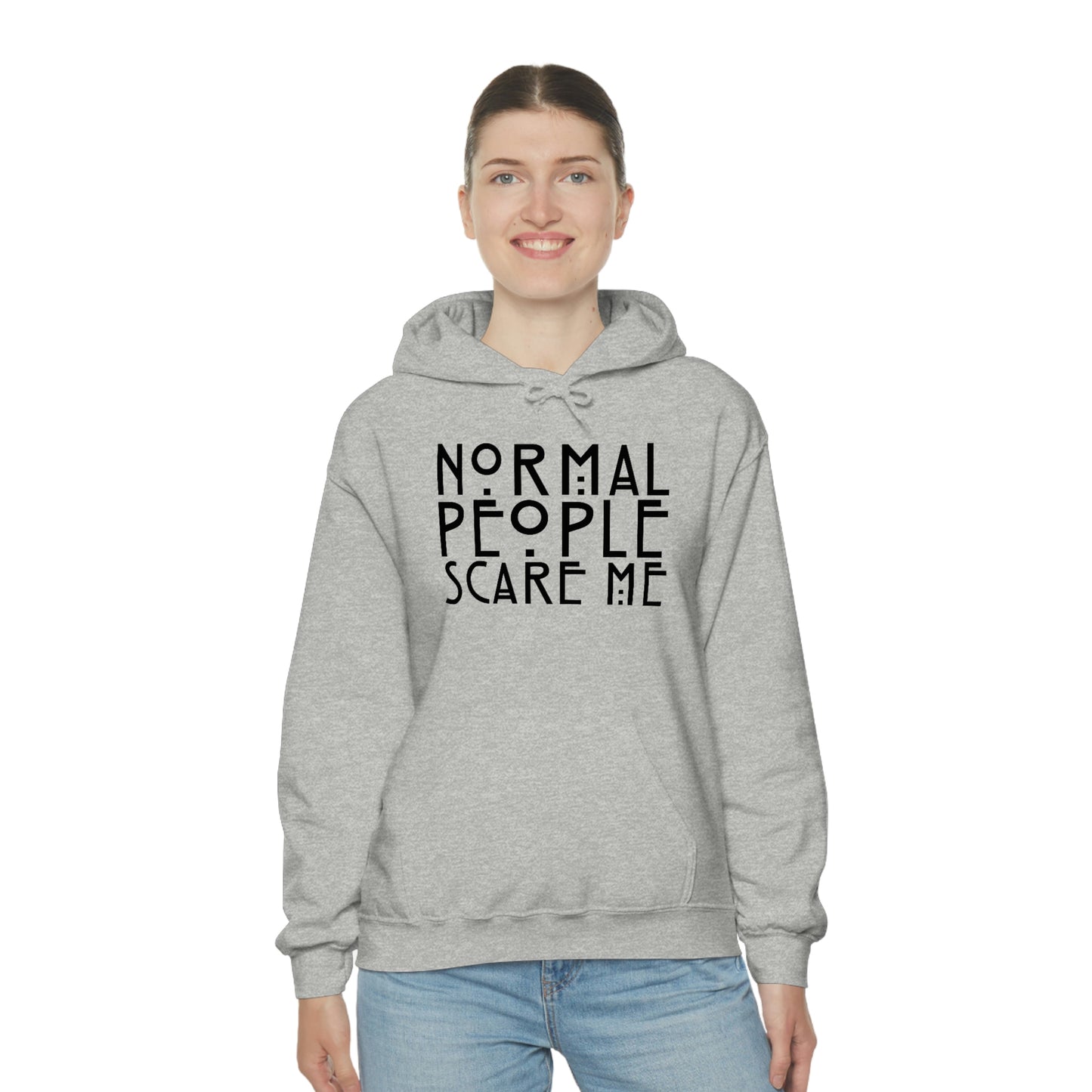 Normal People Scare Me Black Font Unisex Heavy Blend™ Hooded Sweatshirt