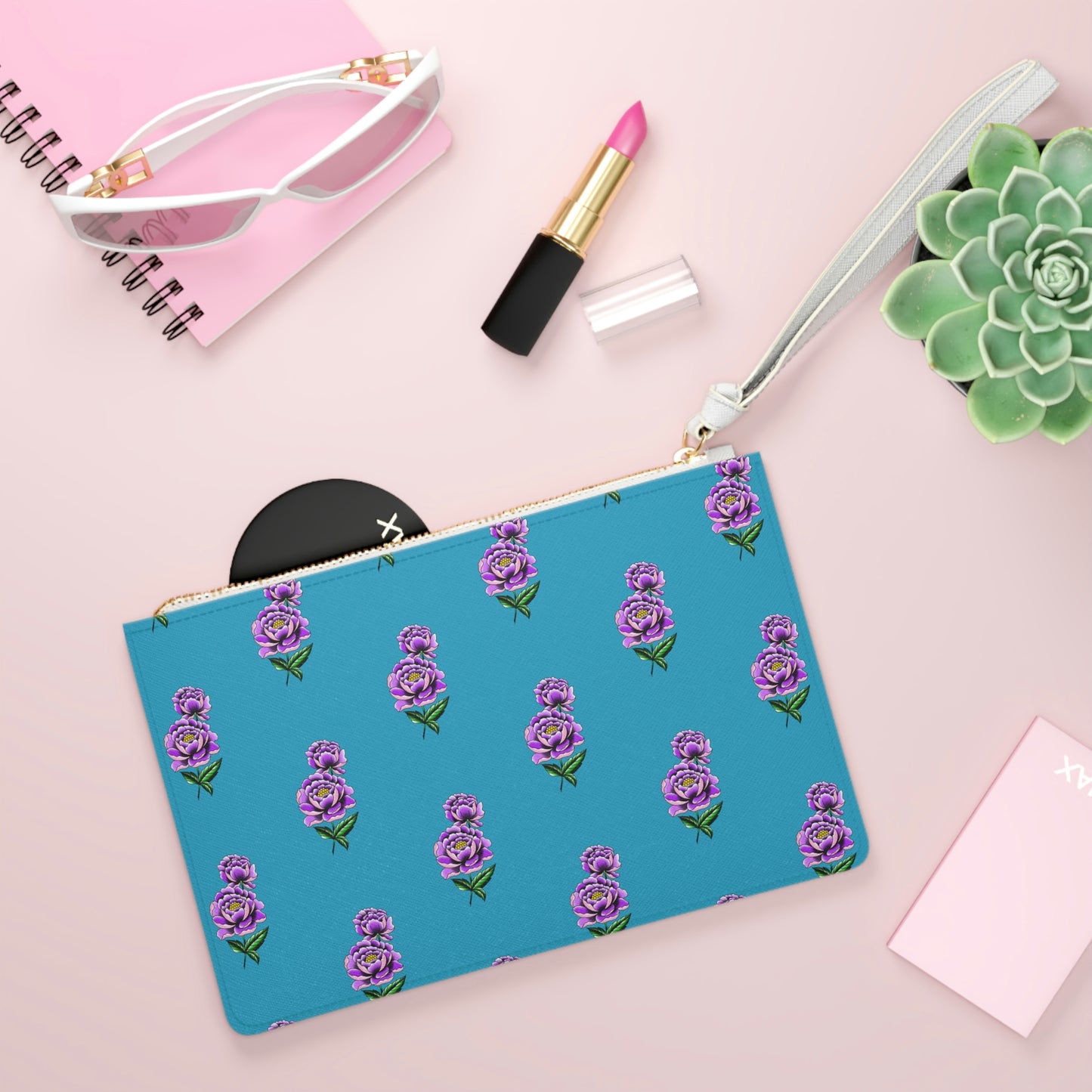 Flower, Turquoise Clutch Bag