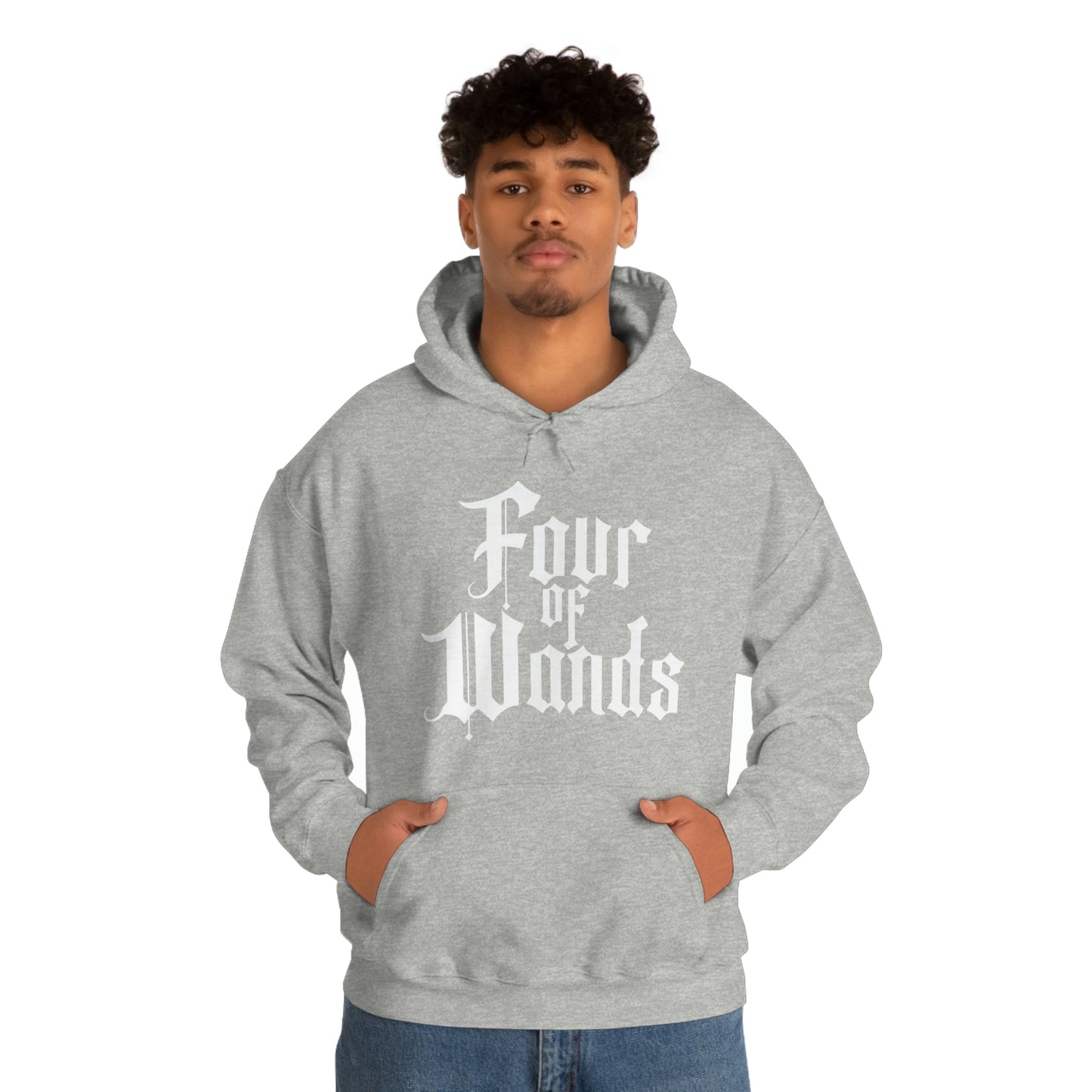 Four of Wands White Logo Unisex Heavy Blend™ Hooded Sweatshirt