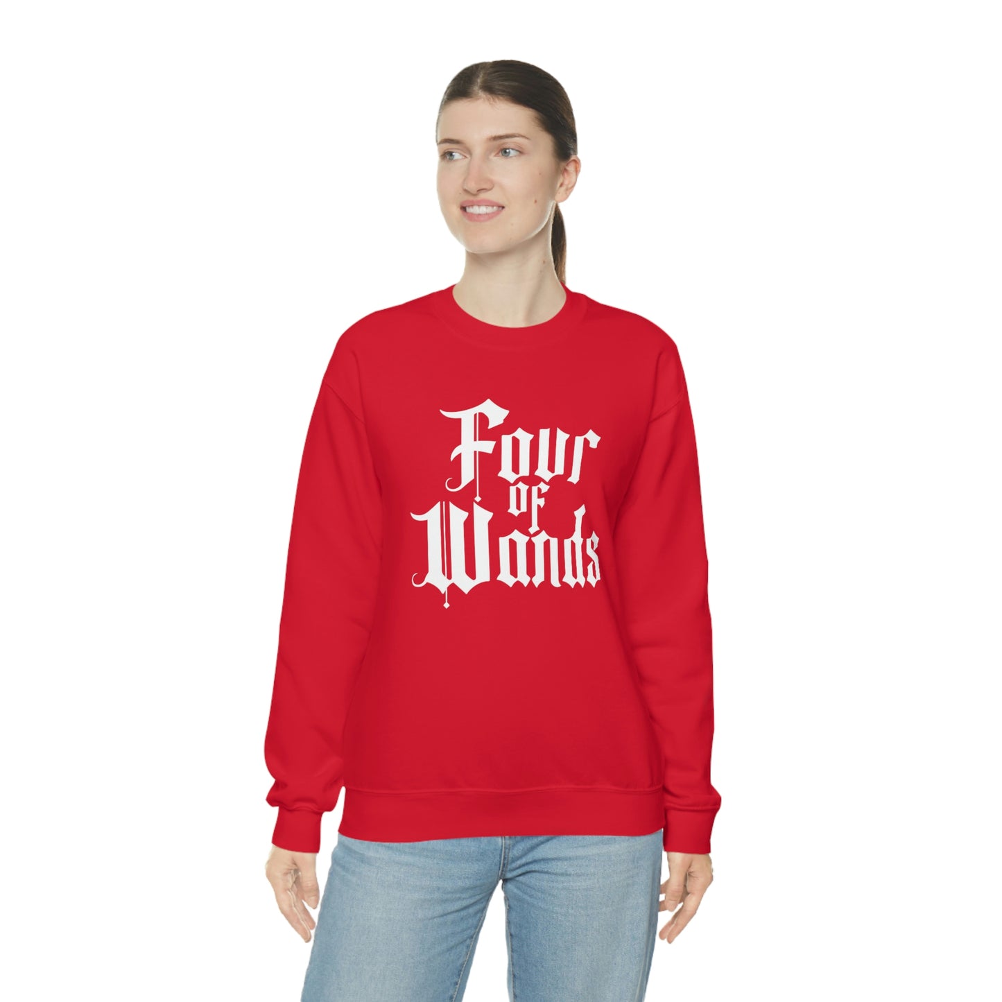 Four of Wands White Logo unisex heavy blend crewneck sweatshirt