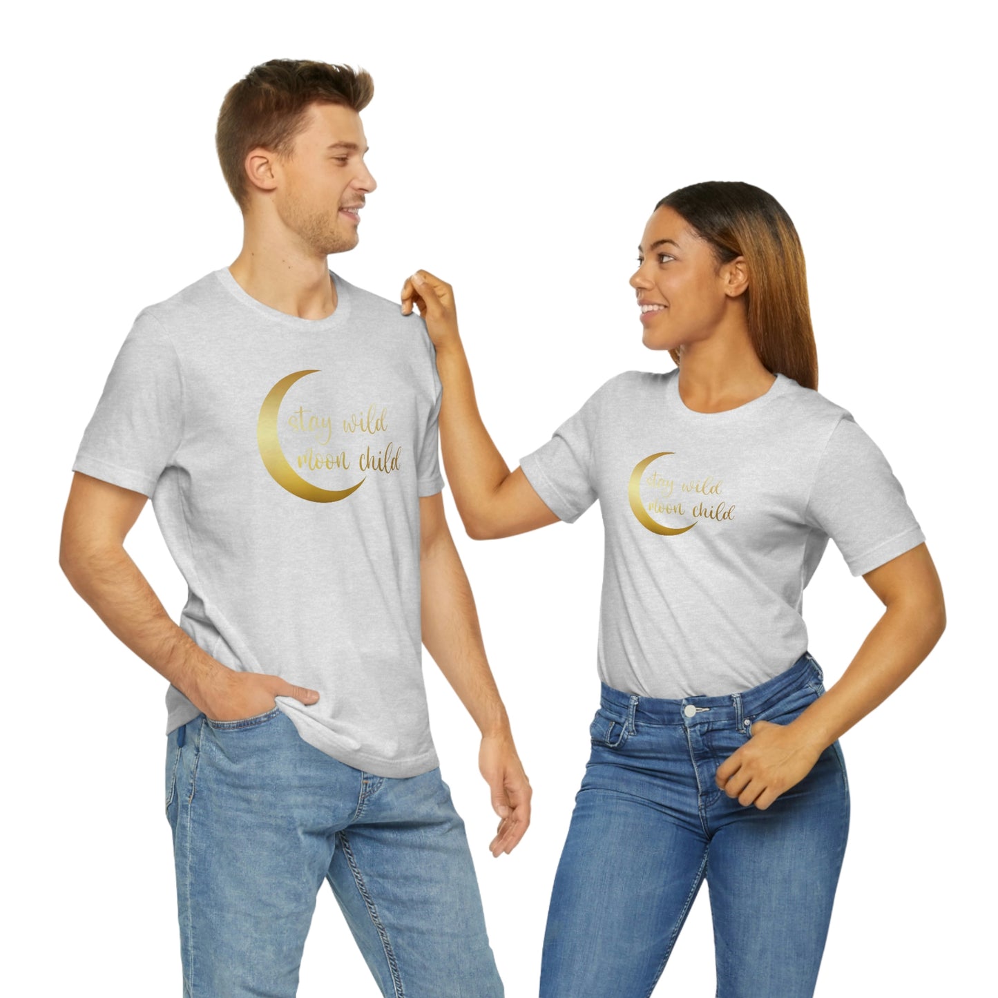 Stay Wild Moon Child Gold Font Unisex Jersey Short Sleeve Tee