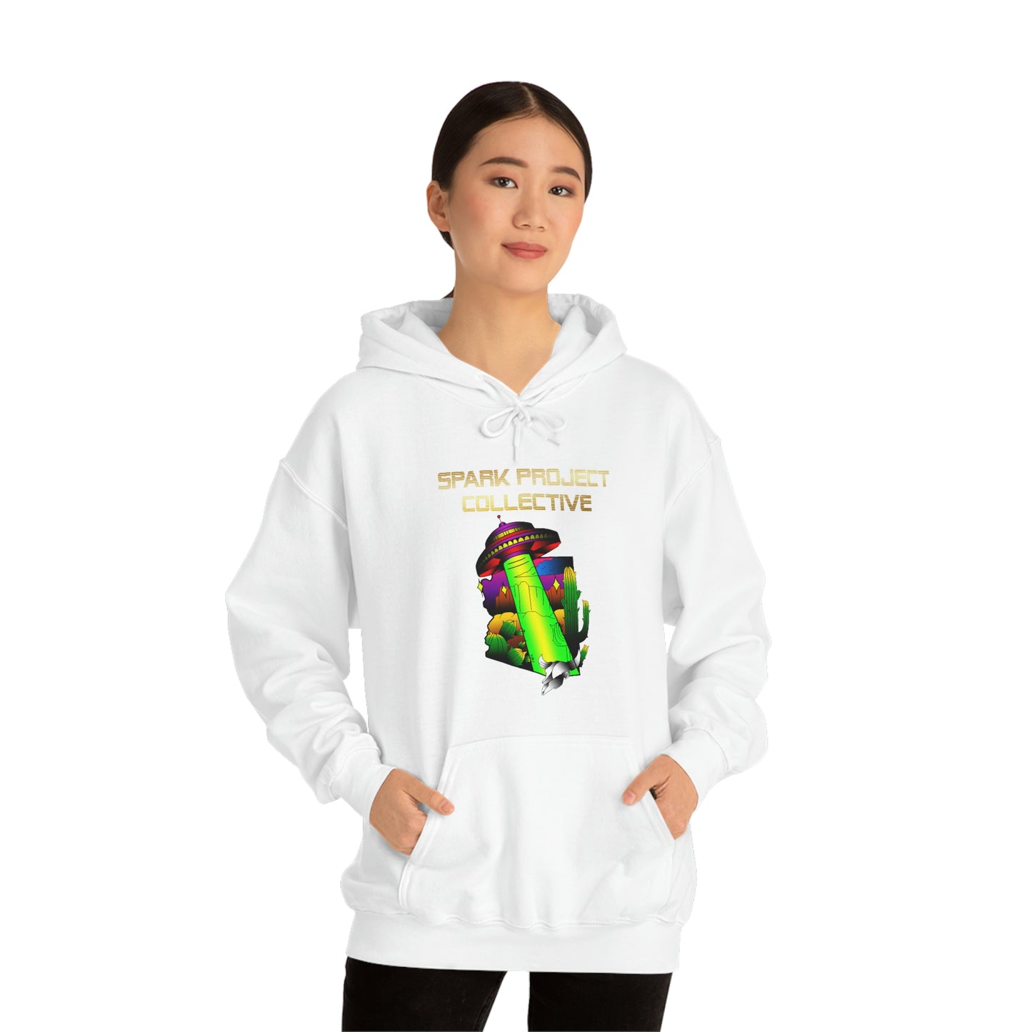 UFO Spark Gold Font Unisex Heavy Blend™ Hooded Sweatshirt