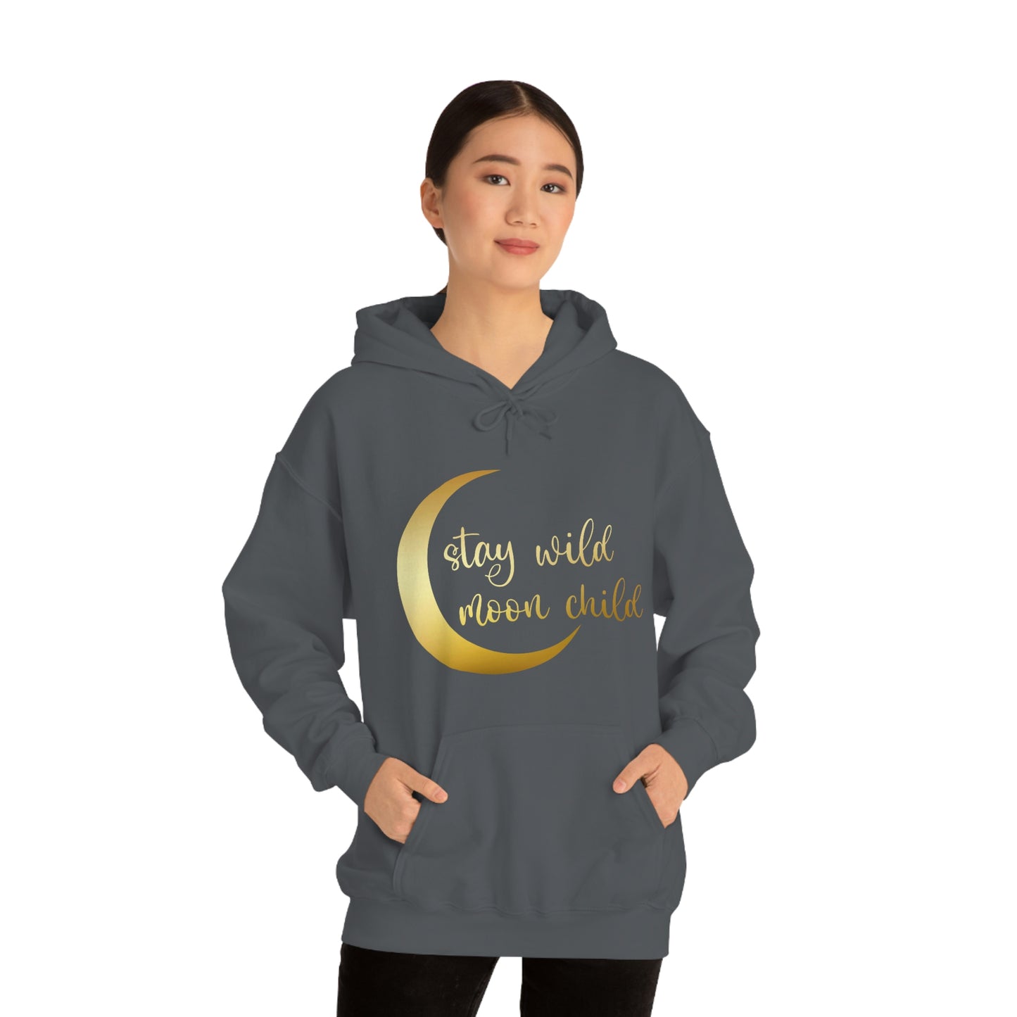 Stay Wild Moon Child Gold Font Unisex Heavy Blend™ Hooded Sweatshirt