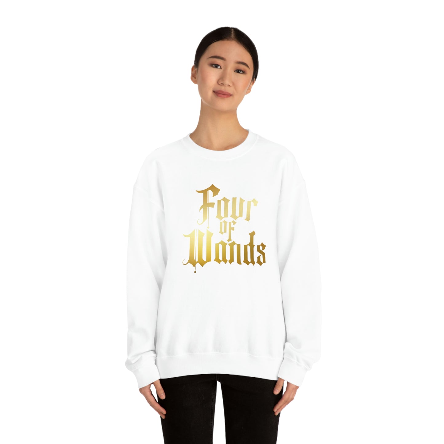 Four of Wands Logo Gold Font Black unisex heavy blend crewneck sweatshirt