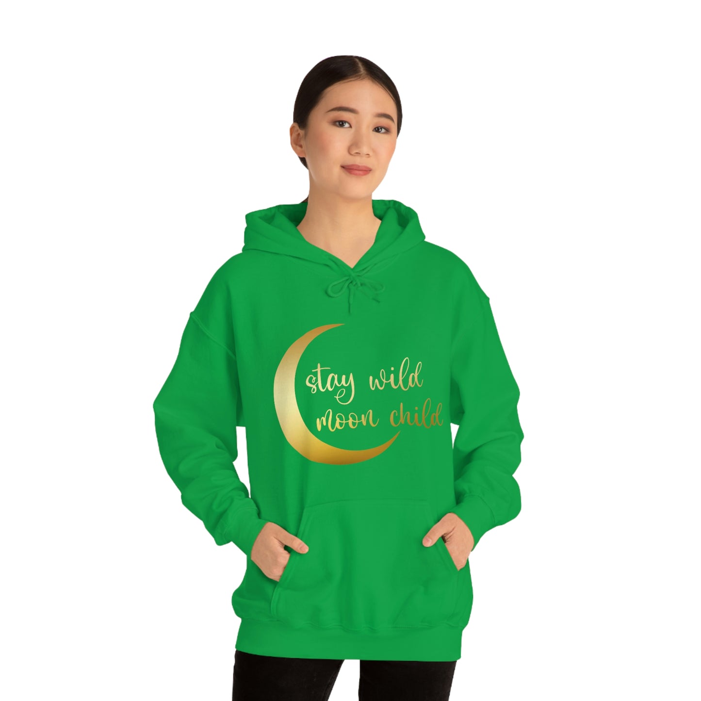 Stay Wild Moon Child Gold Font Unisex Heavy Blend™ Hooded Sweatshirt