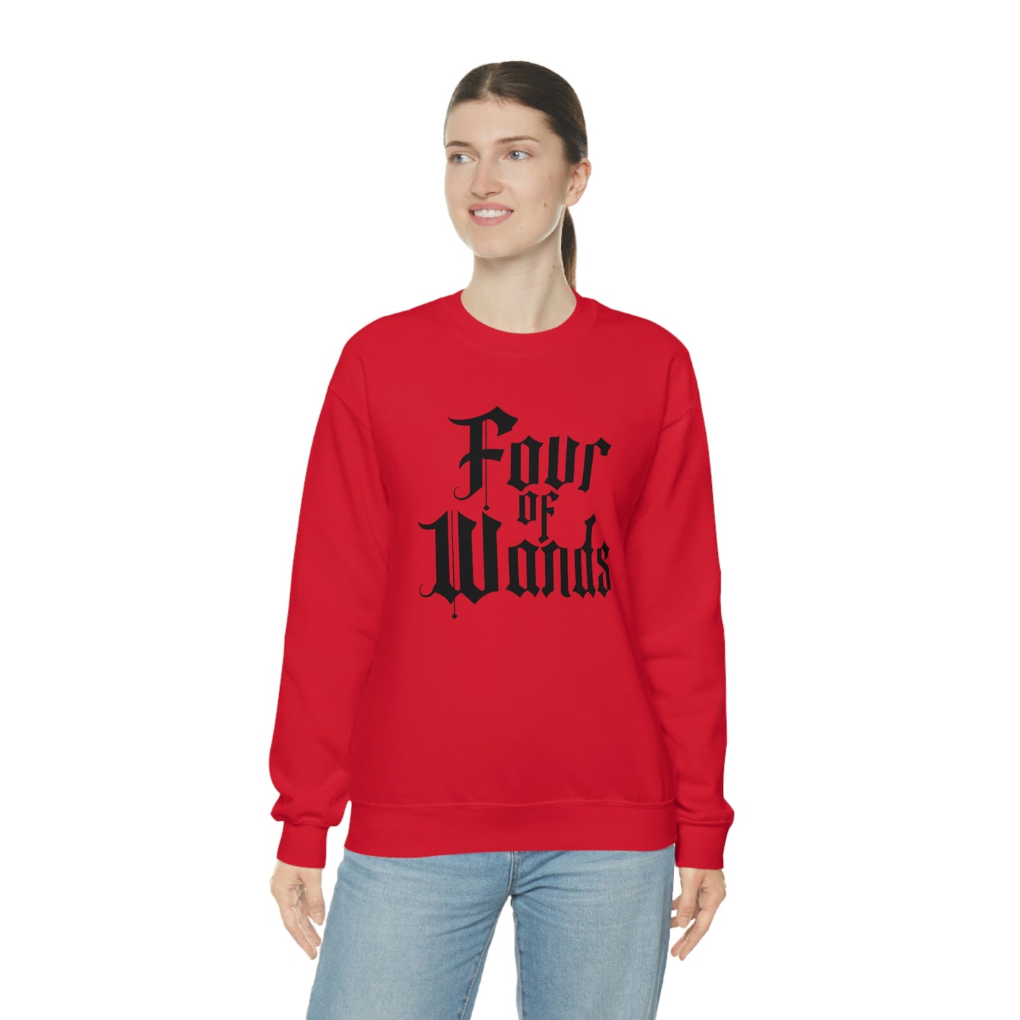 Four of Wands Black Logo White unisex heavy blend crewneck sweatshirt