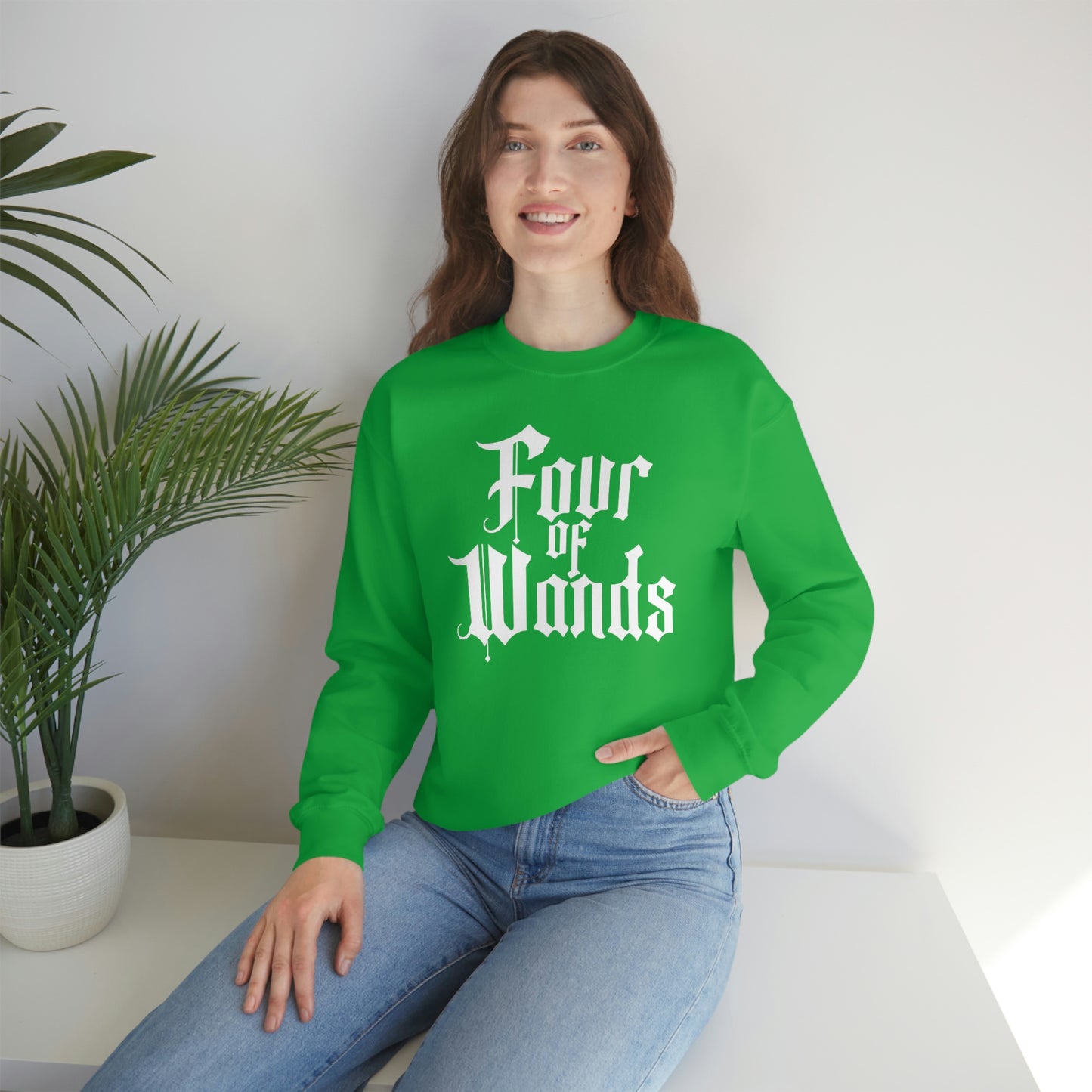 Four of Wands White Logo unisex heavy blend crewneck sweatshirt