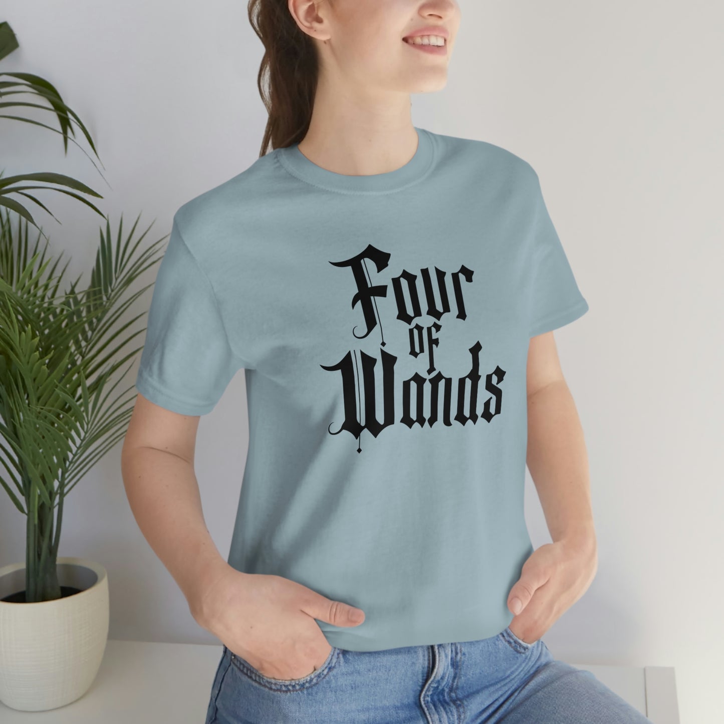 Four of Wands Black Logo Unisex Jersey Short Sleeve Tee