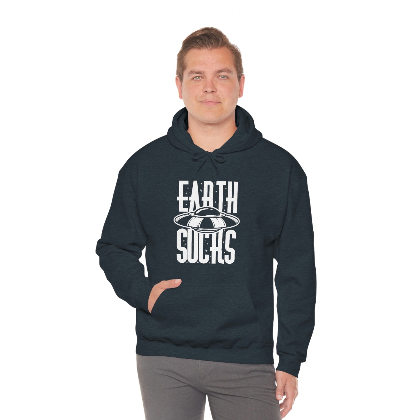 Earth Sucks White Font Unisex Heavy Blend™ Hooded Sweatshirt