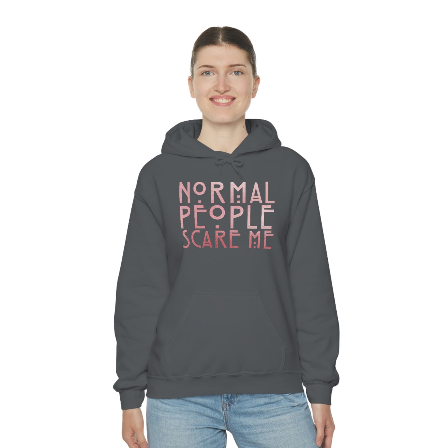 Normal People Scare Me Pink Font Unisex Heavy Blend™ Hooded Sweatshirt