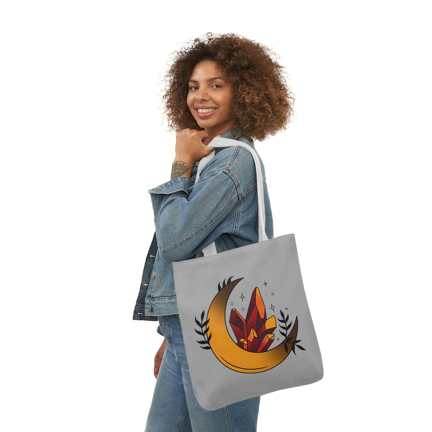 Moon and Orange Crystal AOP Polyester Canvas Tote Bag