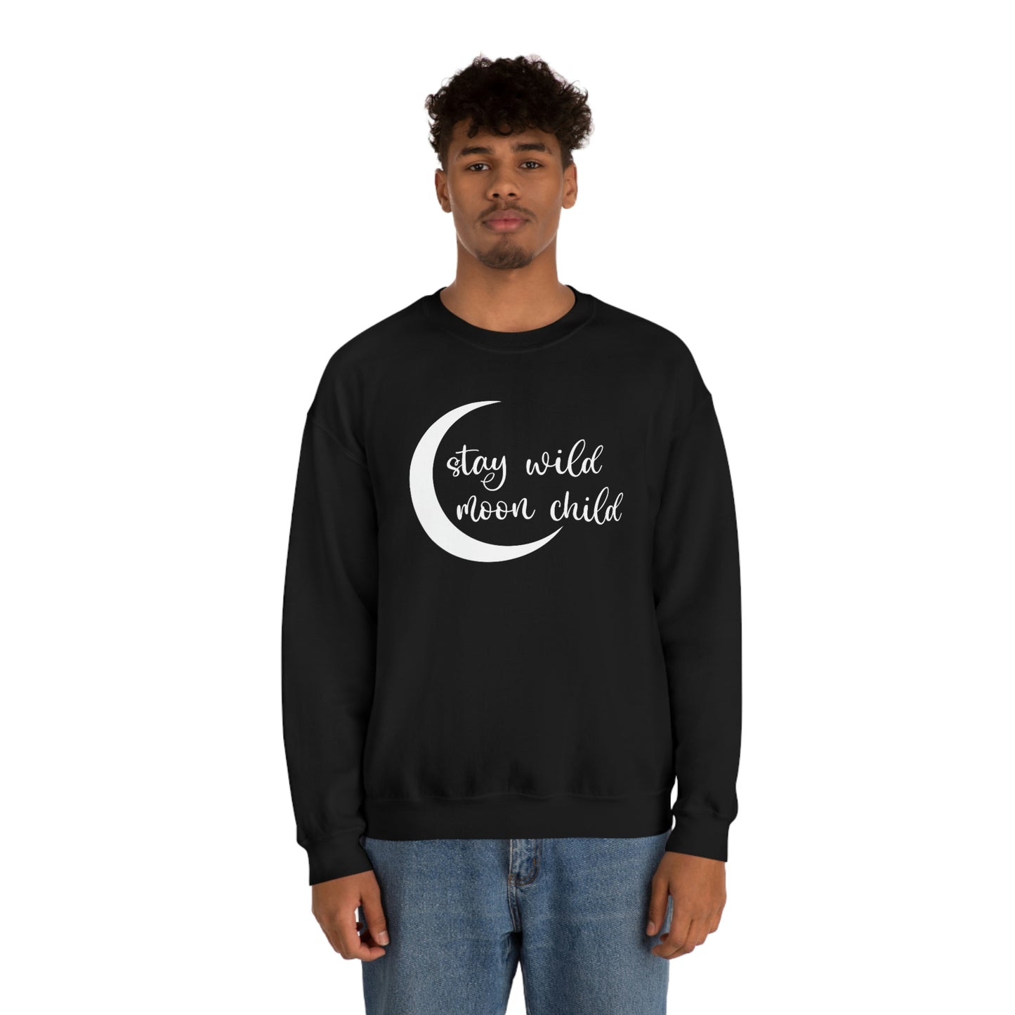 Stay Wild Moon Child White Font unisex heavy blend crewneck sweatshirt