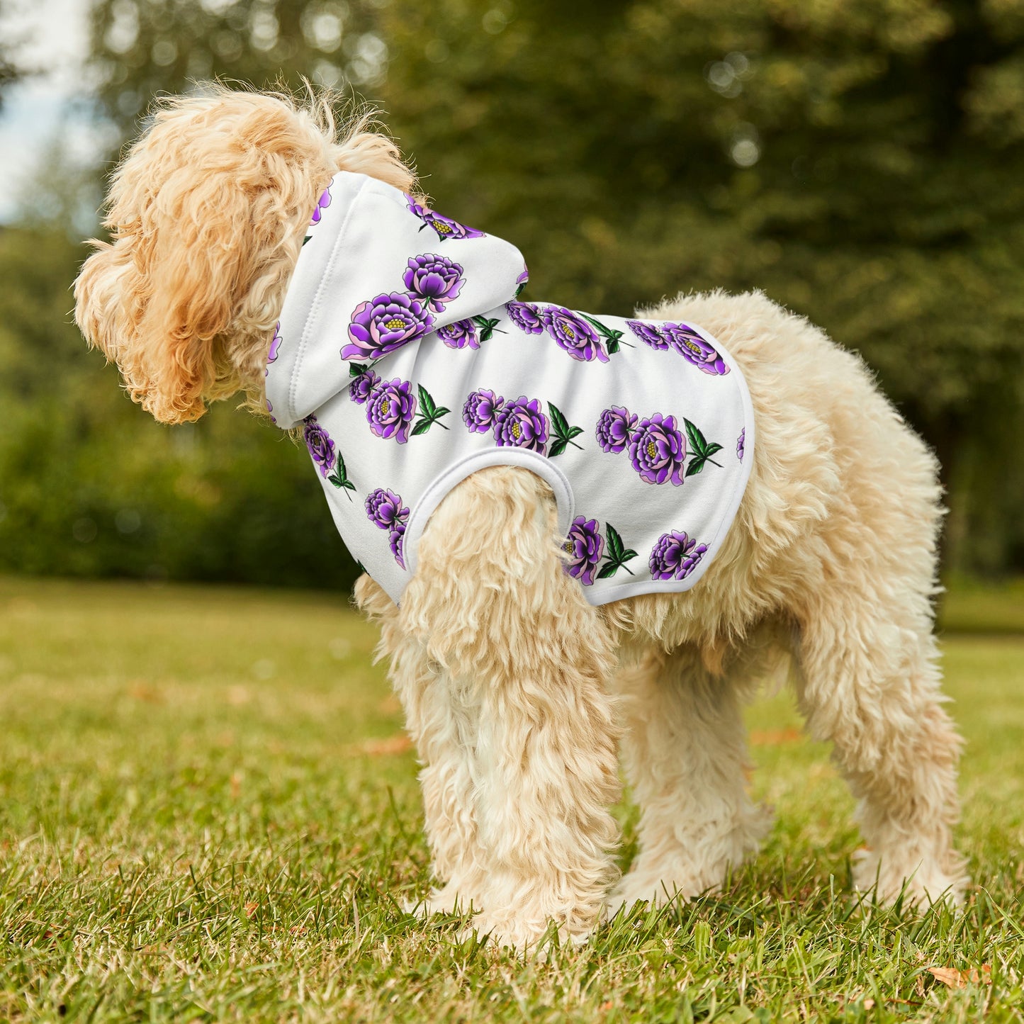 Flower Pattern White Dog Hoodie