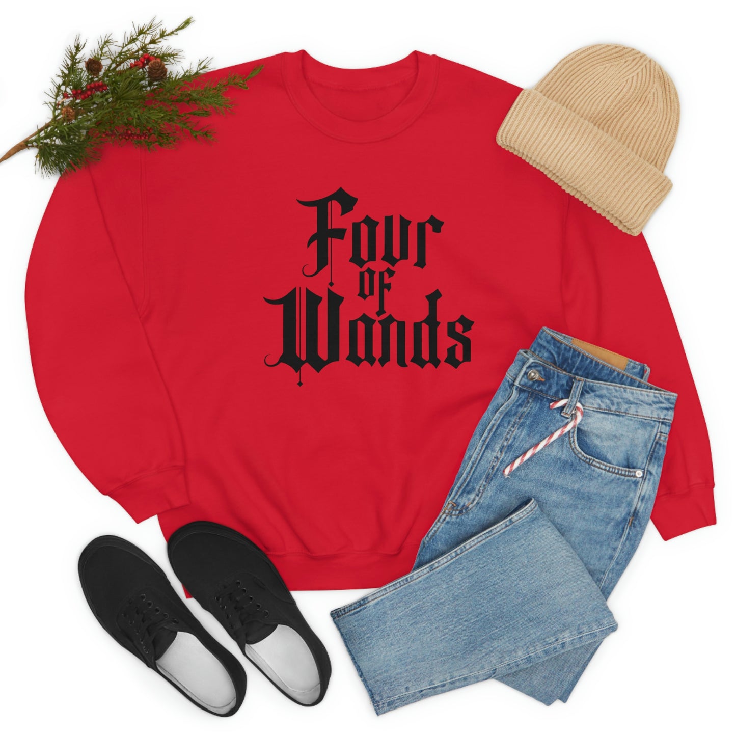 Four of Wands Black Logo White unisex heavy blend crewneck sweatshirt