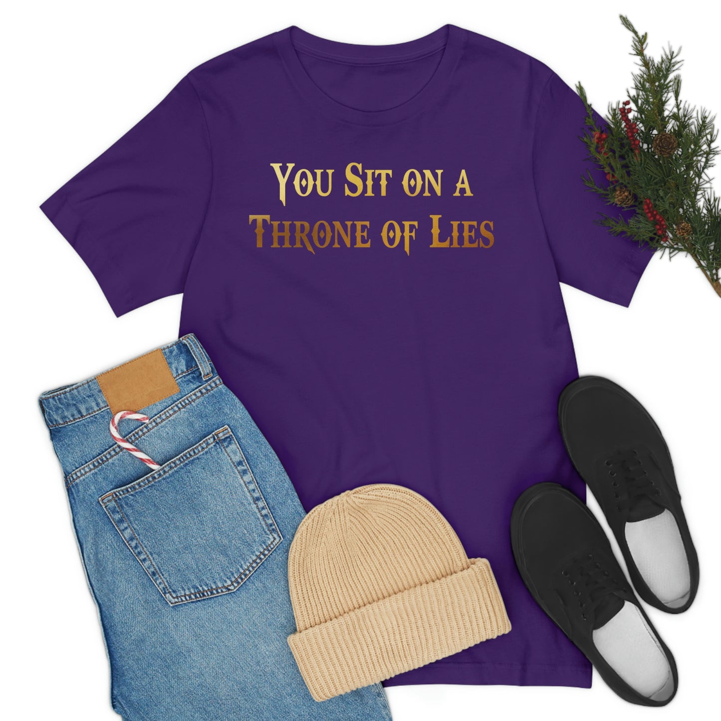 You Sit on A Throne of Lies Gold Font Unisex Jersey Short Sleeve Tee