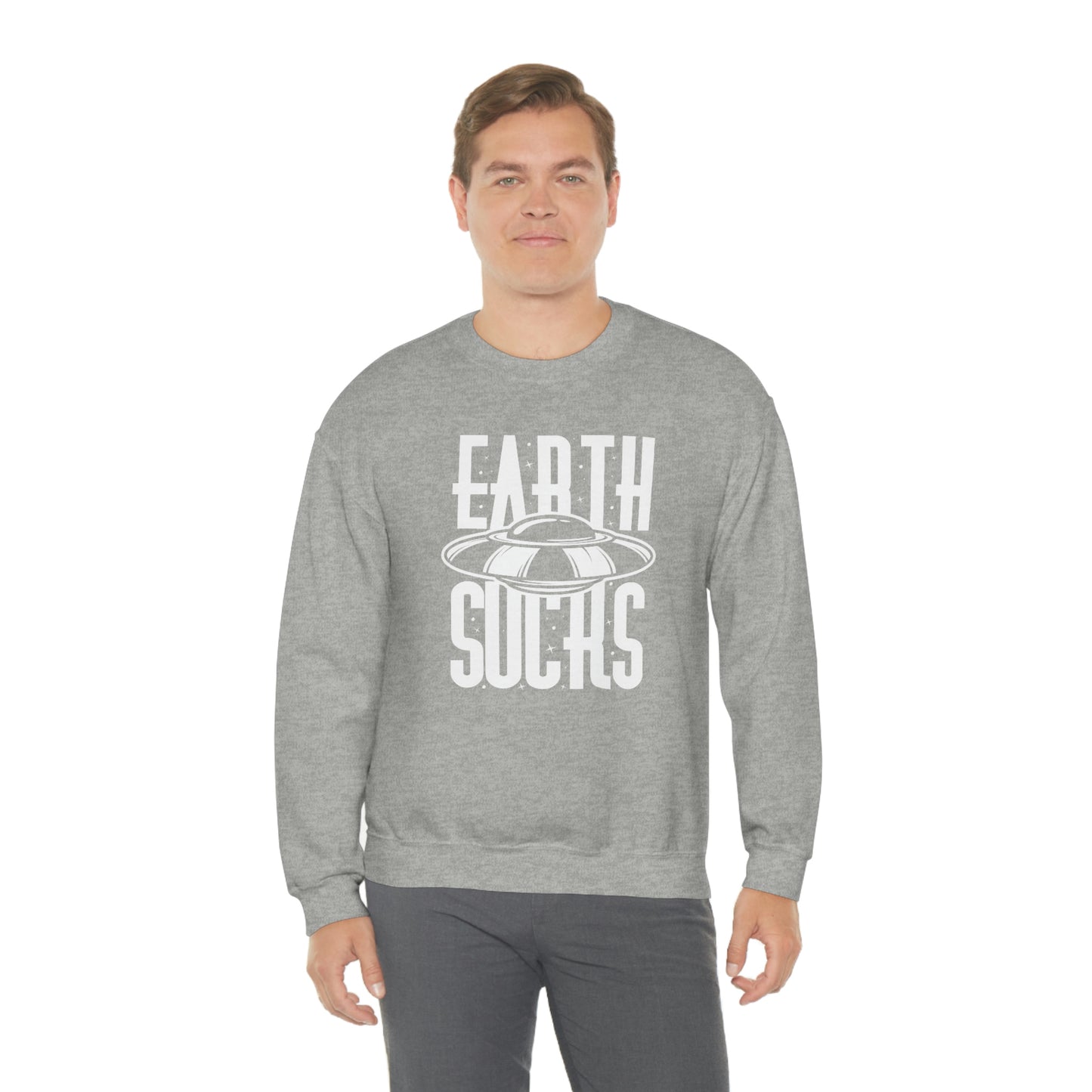 Earth Sucks White Font unisex heavy blend crewneck sweatshirt