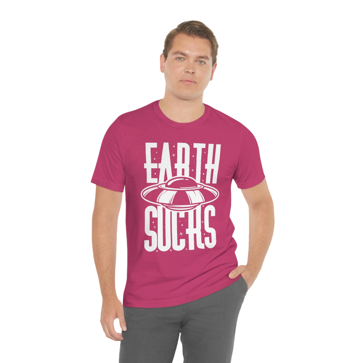 Earth Sucks White Font Unisex Jersey Short Sleeve Tee