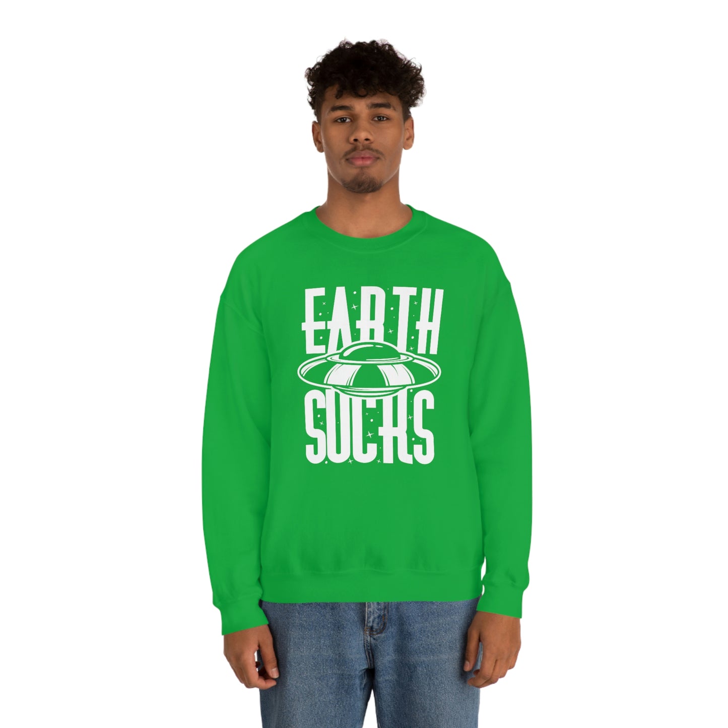 Earth Sucks White Font unisex heavy blend crewneck sweatshirt