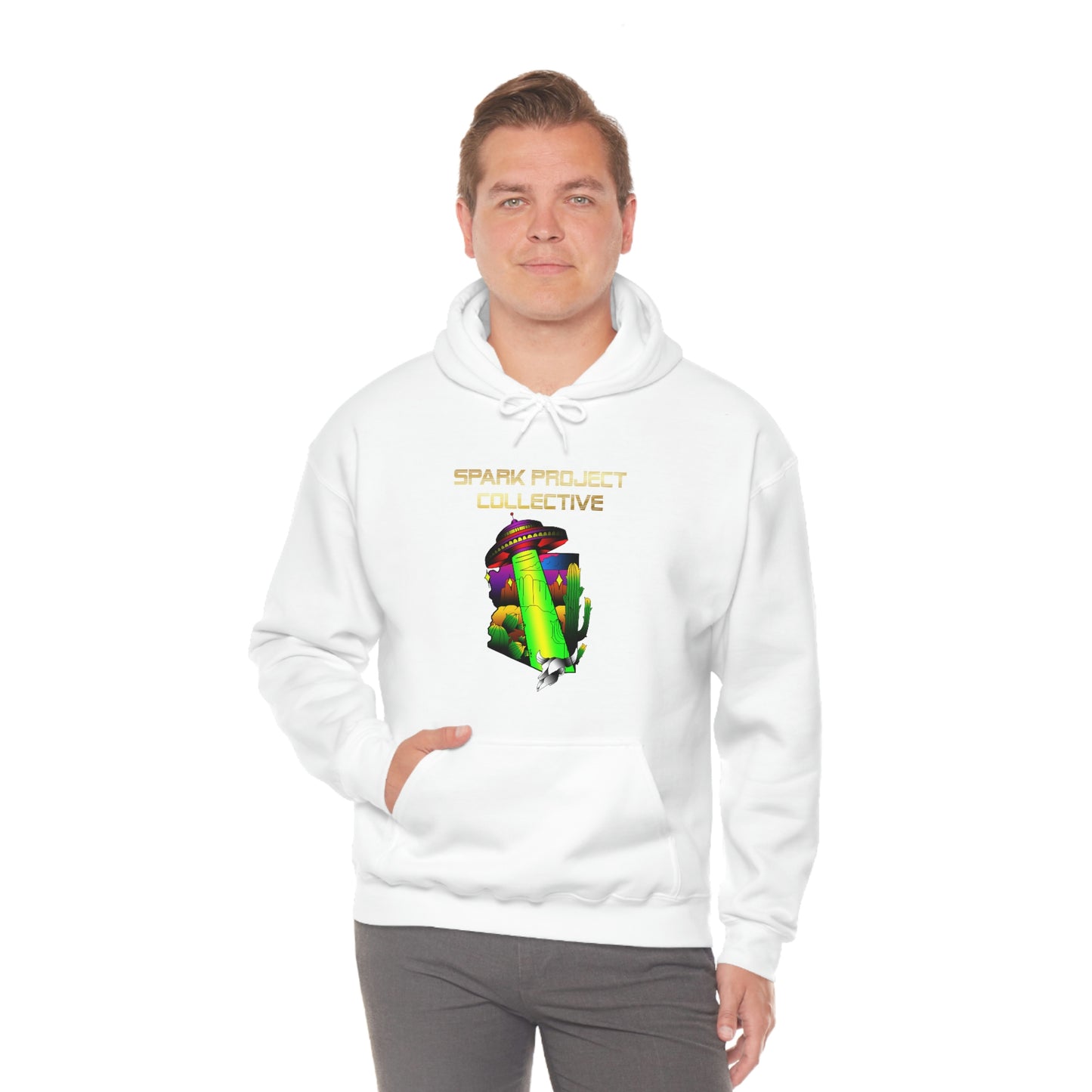 UFO Spark Gold Font Unisex Heavy Blend™ Hooded Sweatshirt