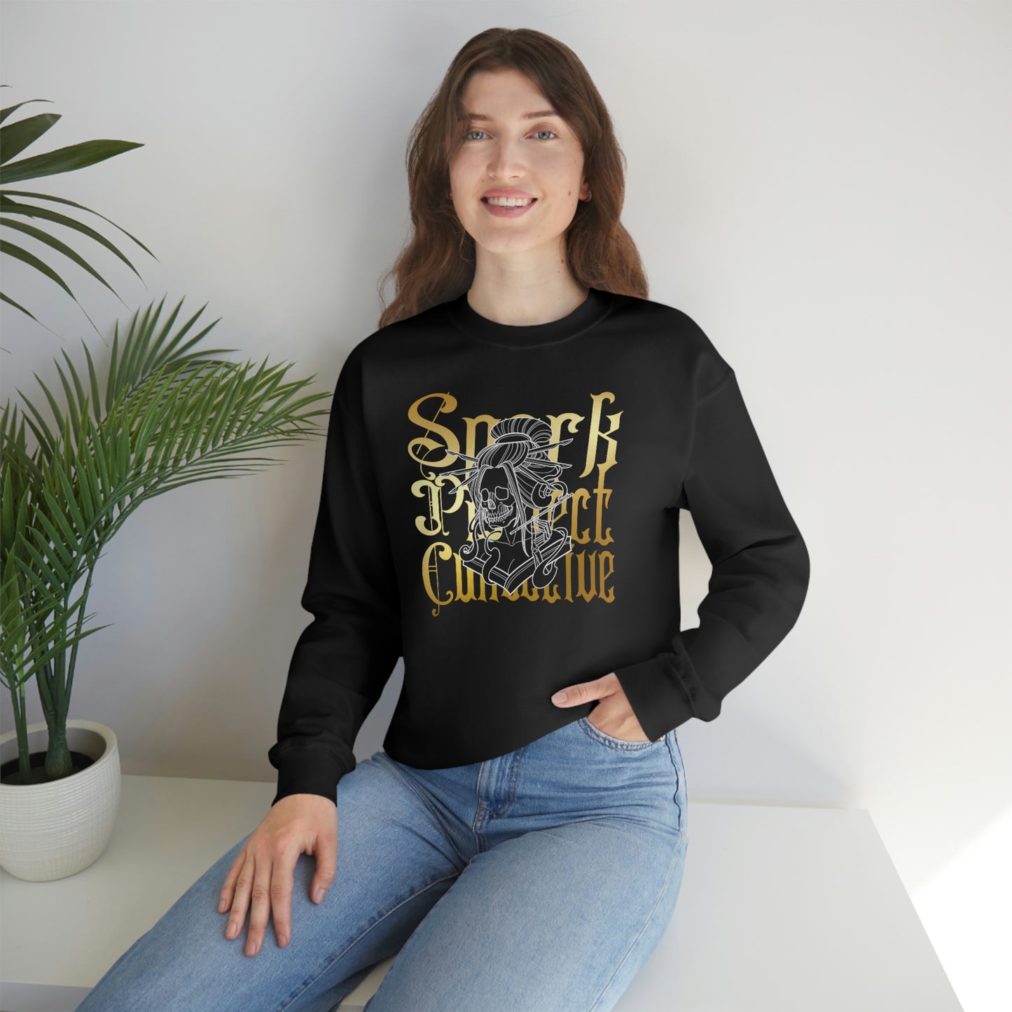 Japanese Spark Gold Font unisex heavy blend crewneck sweatshirt