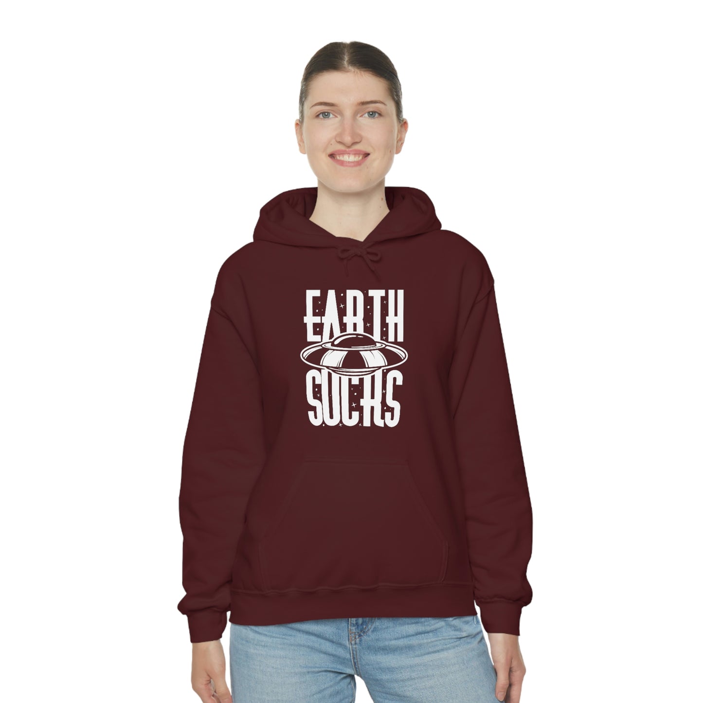 Earth Sucks White Font Unisex Heavy Blend™ Hooded Sweatshirt