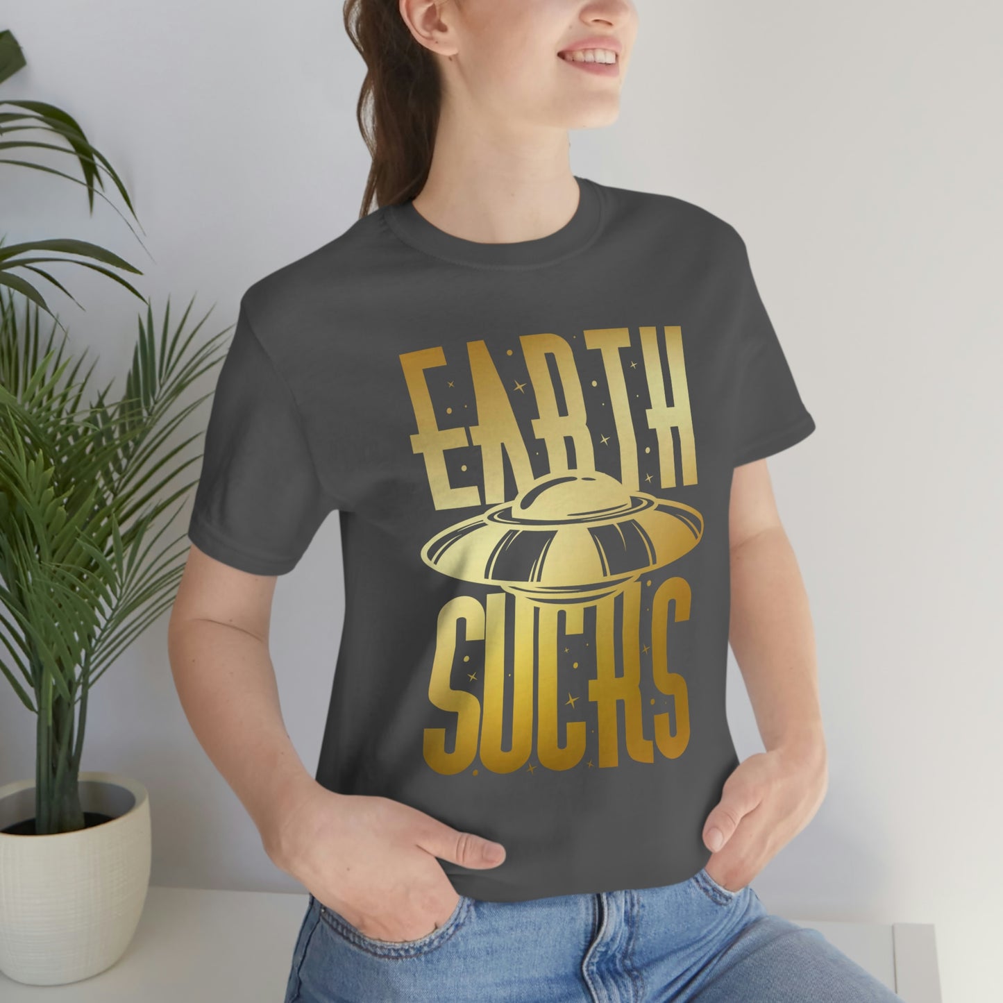 Earth Sucks Gold Font Unisex Jersey Short Sleeve Tee