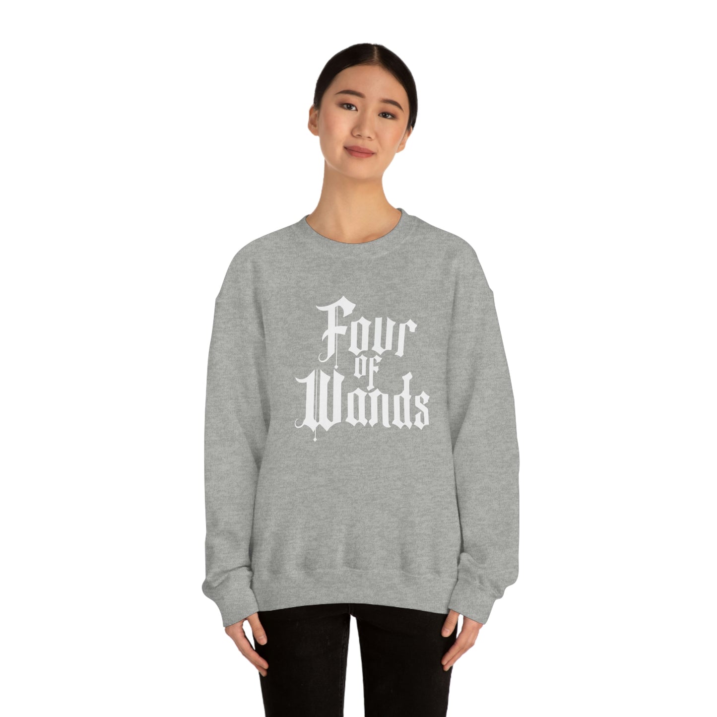 Four of Wands White Logo unisex heavy blend crewneck sweatshirt