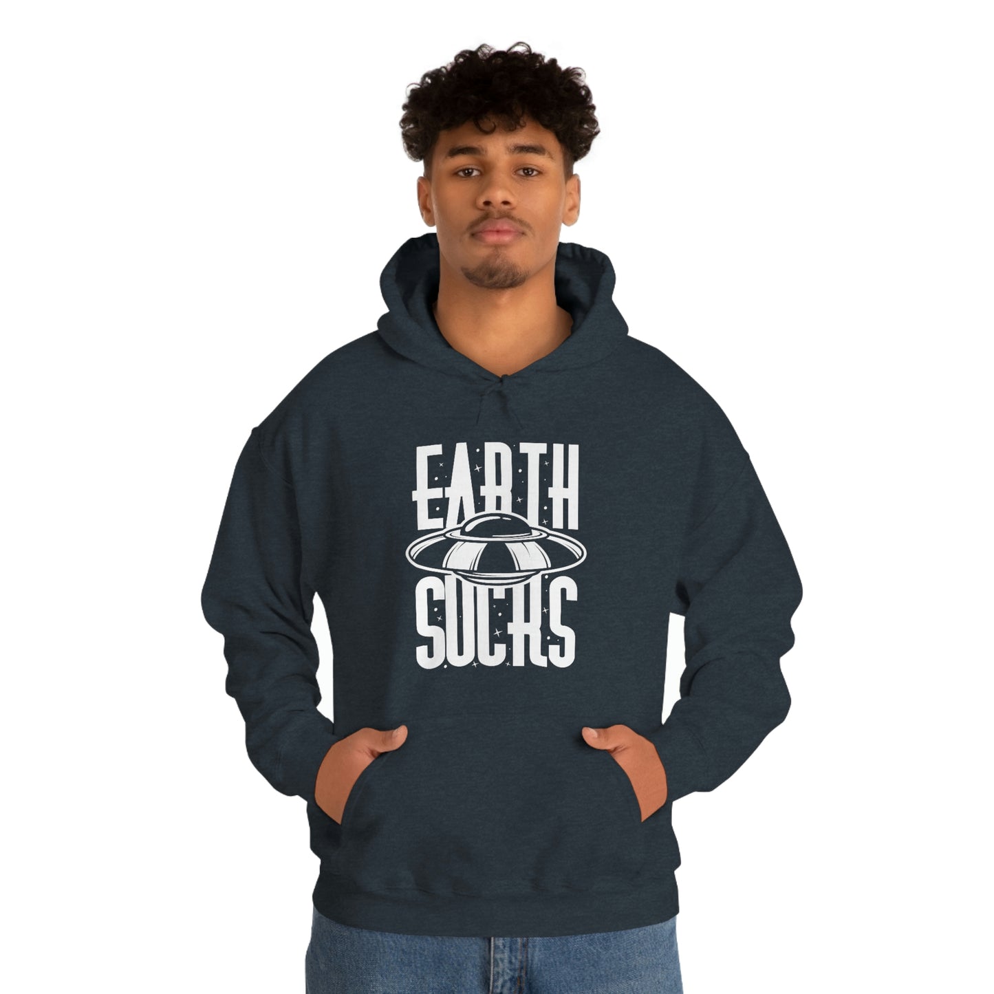 Earth Sucks White Font Unisex Heavy Blend™ Hooded Sweatshirt