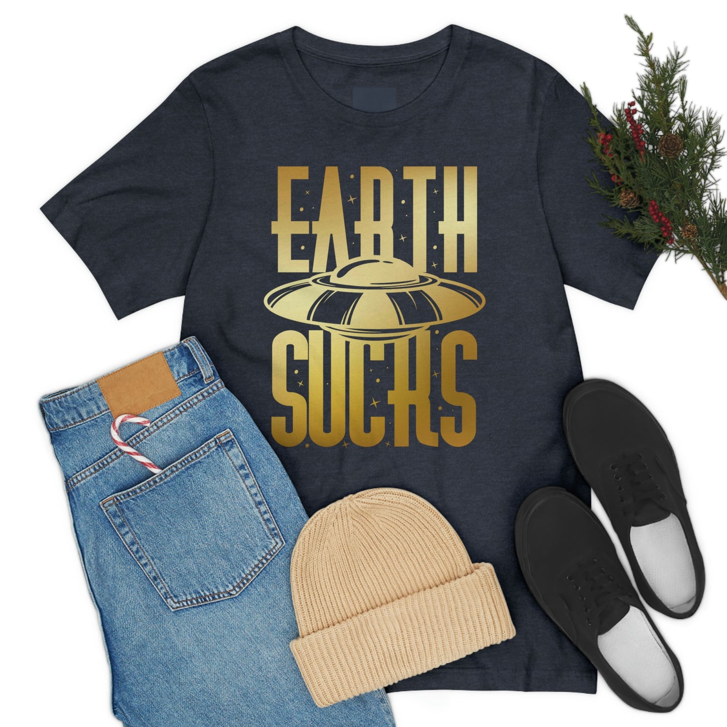 Earth Sucks Gold Font Unisex Jersey Short Sleeve Tee