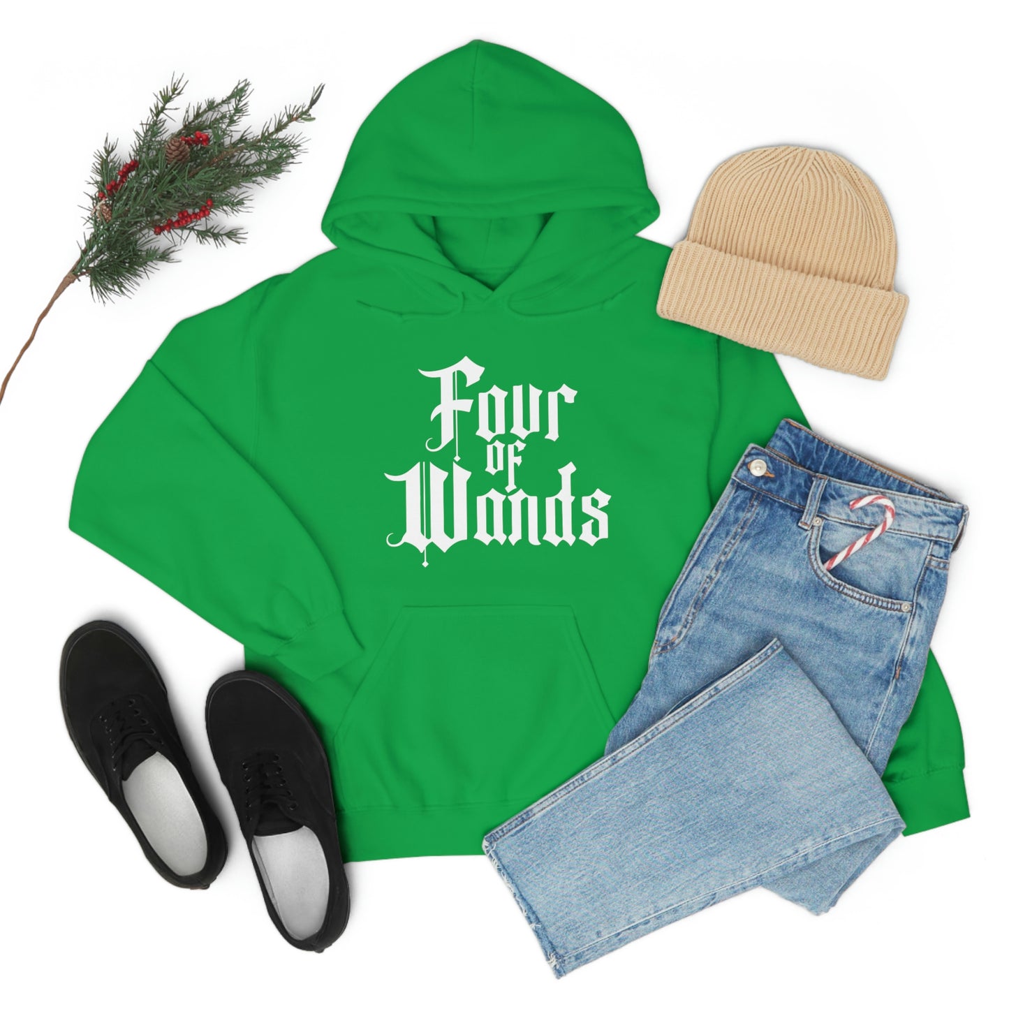 Four of Wands White Logo Unisex Heavy Blend™ Hooded Sweatshirt