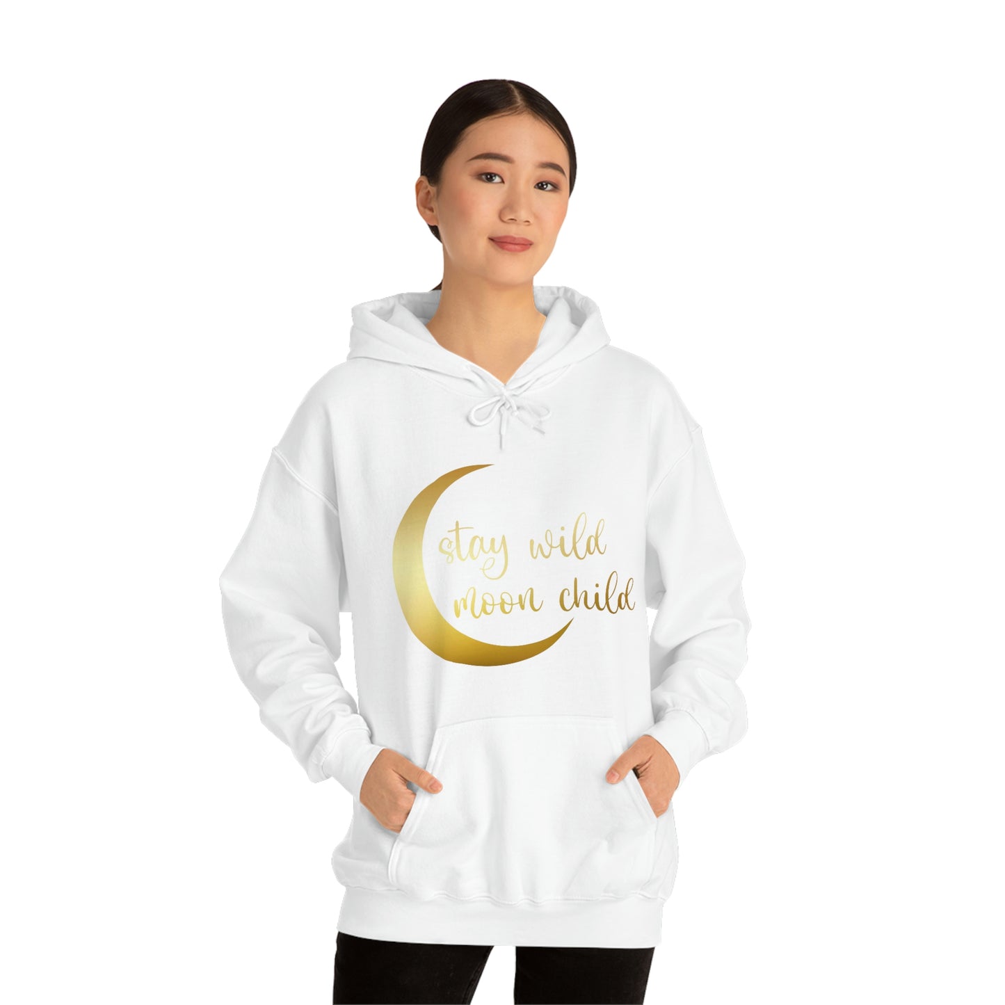 Stay Wild Moon Child Gold Font Unisex Heavy Blend™ Hooded Sweatshirt