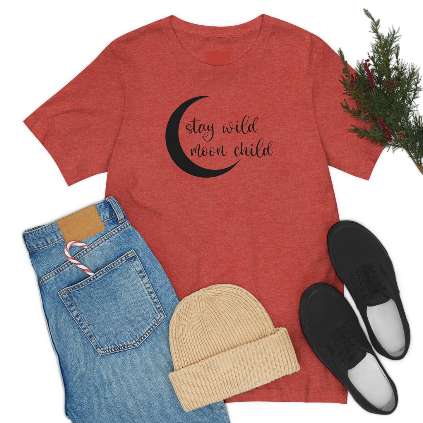 Stay Wild Moon Child Black Font Unisex Jersey Short Sleeve Tee