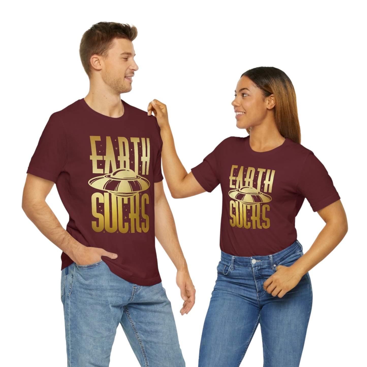 Earth Sucks Gold Font Unisex Jersey Short Sleeve Tee