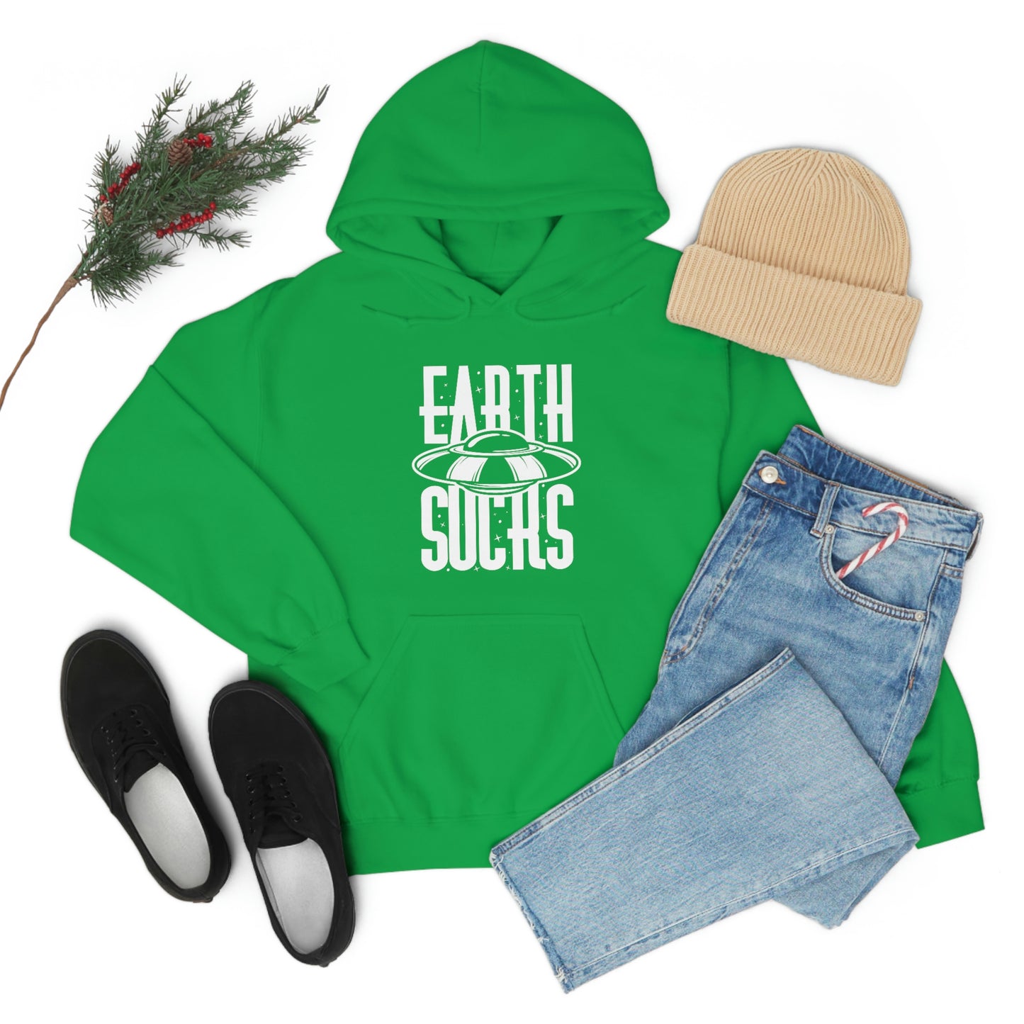 Earth Sucks White Font Unisex Heavy Blend™ Hooded Sweatshirt