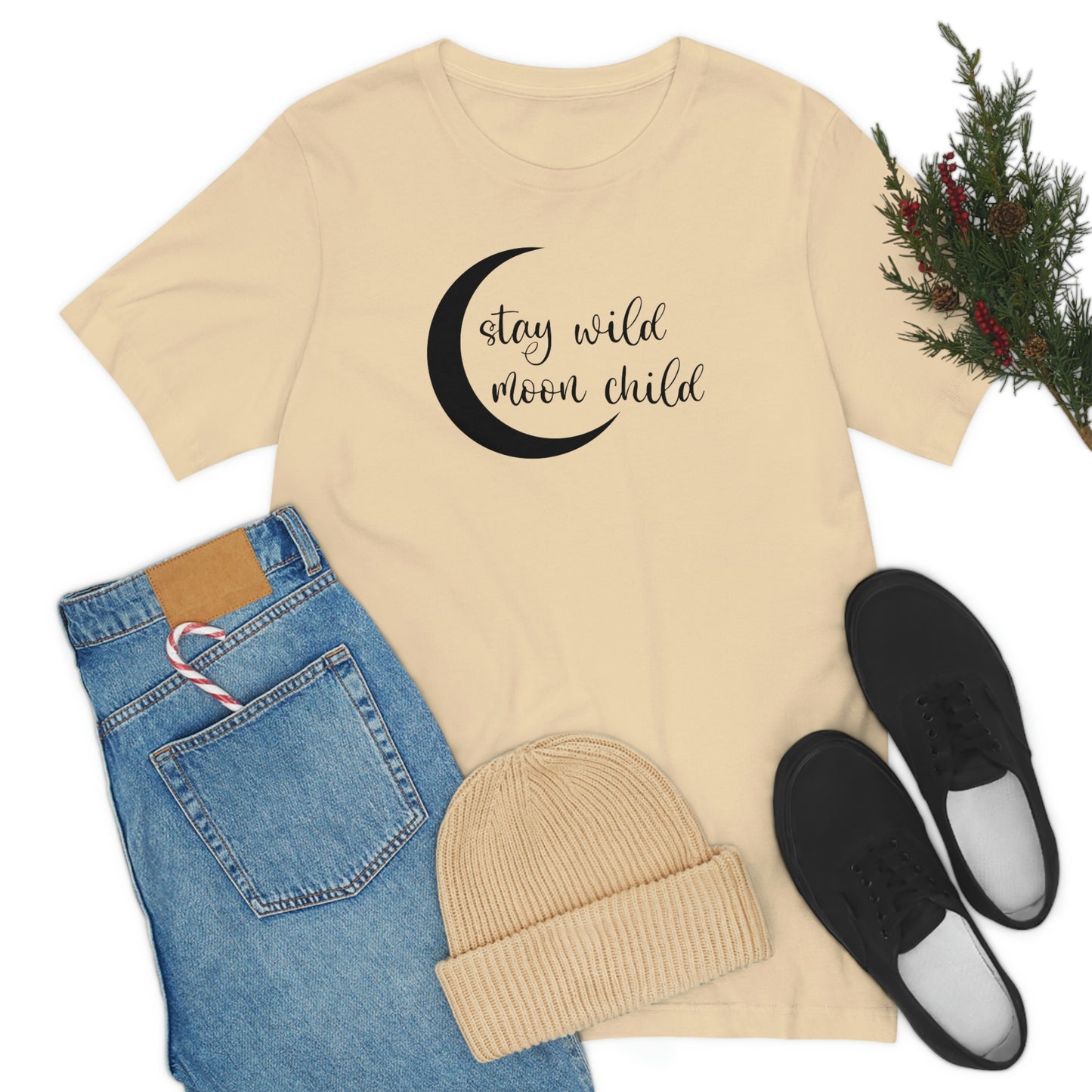 Stay Wild Moon Child Black Font Unisex Jersey Short Sleeve Tee