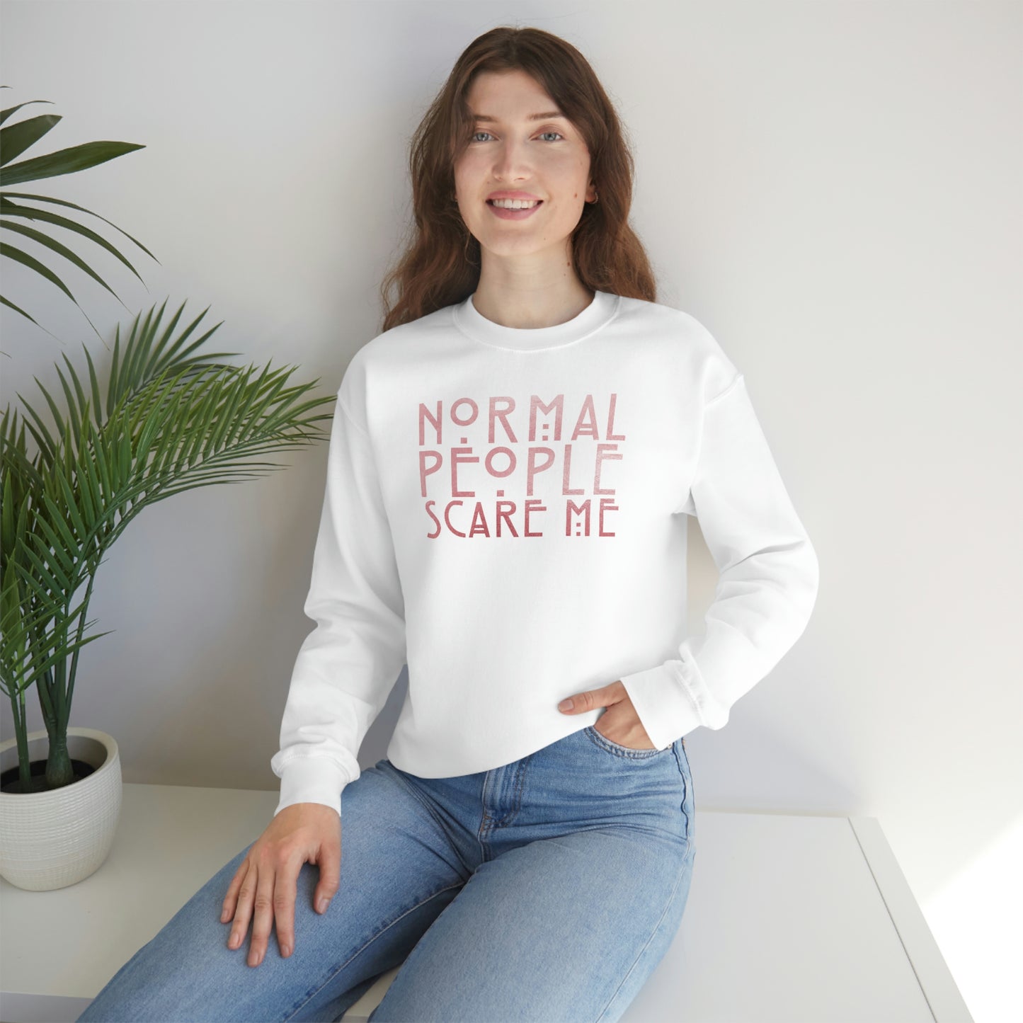 Normal People Scare Me Pink unisex heavy blend crewneck sweatshirt