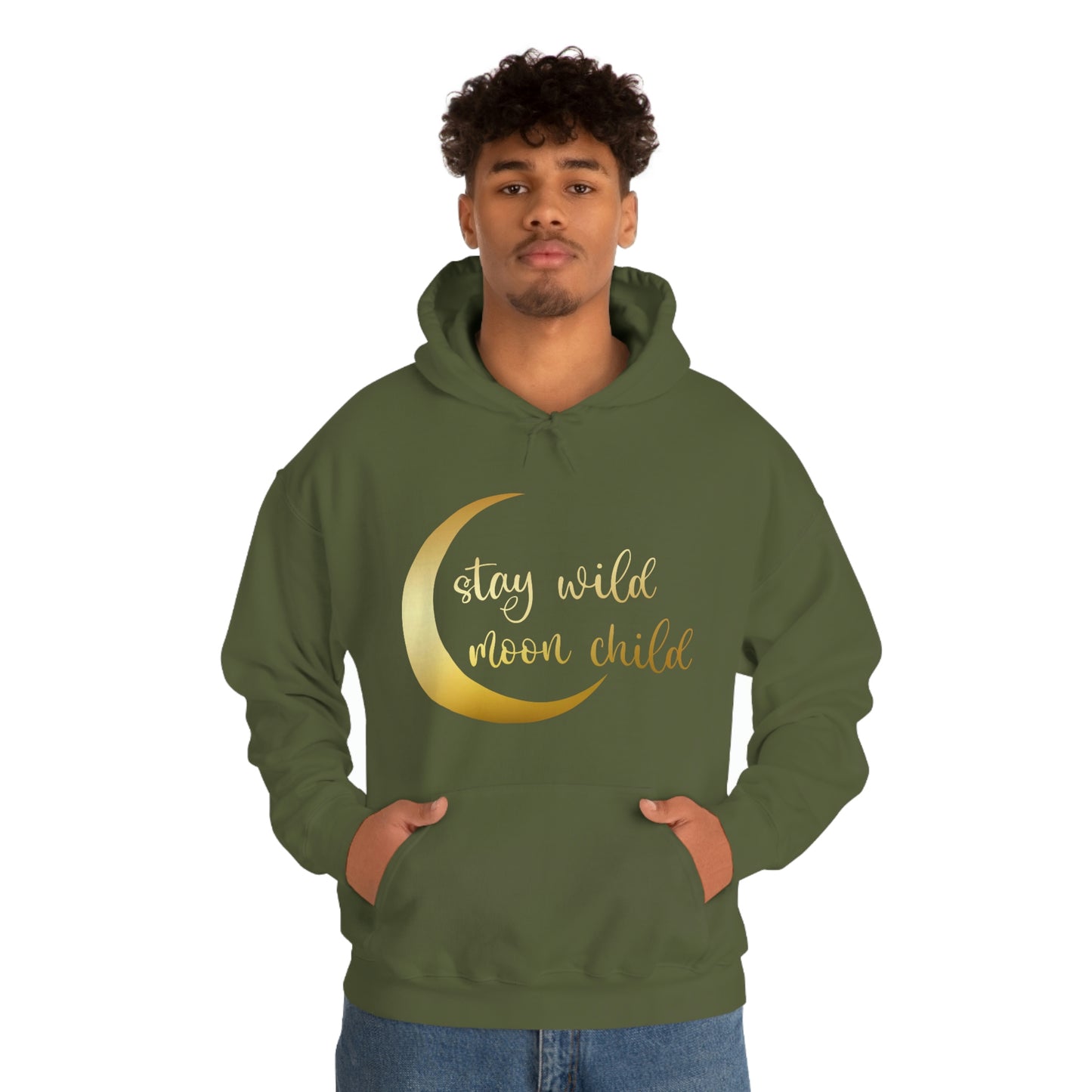 Stay Wild Moon Child Gold Font Unisex Heavy Blend™ Hooded Sweatshirt