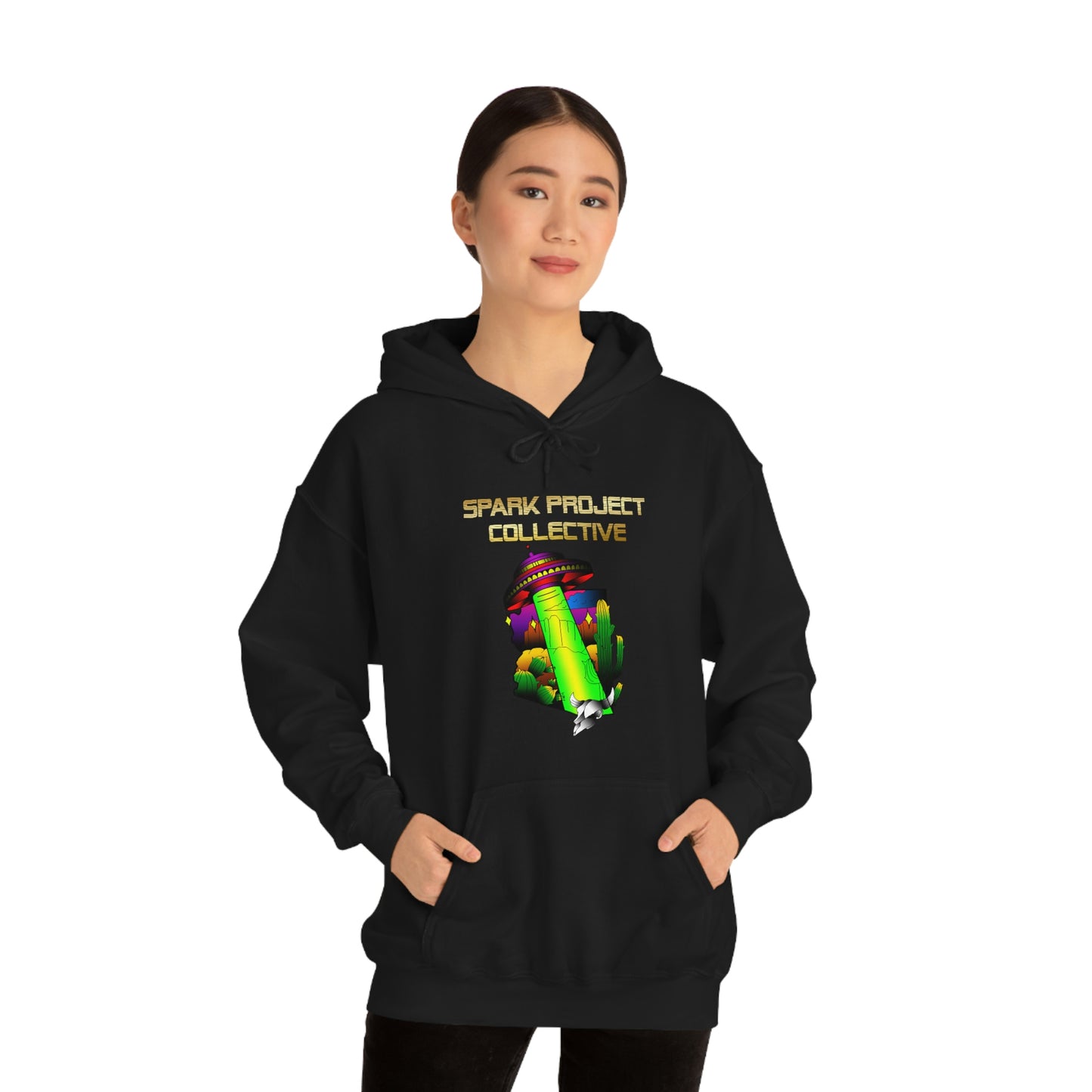 UFO Spark Gold Font Unisex Heavy Blend™ Hooded Sweatshirt