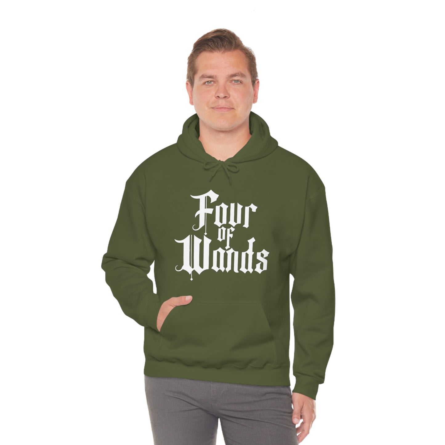 Four of Wands White Logo Unisex Heavy Blend™ Hooded Sweatshirt