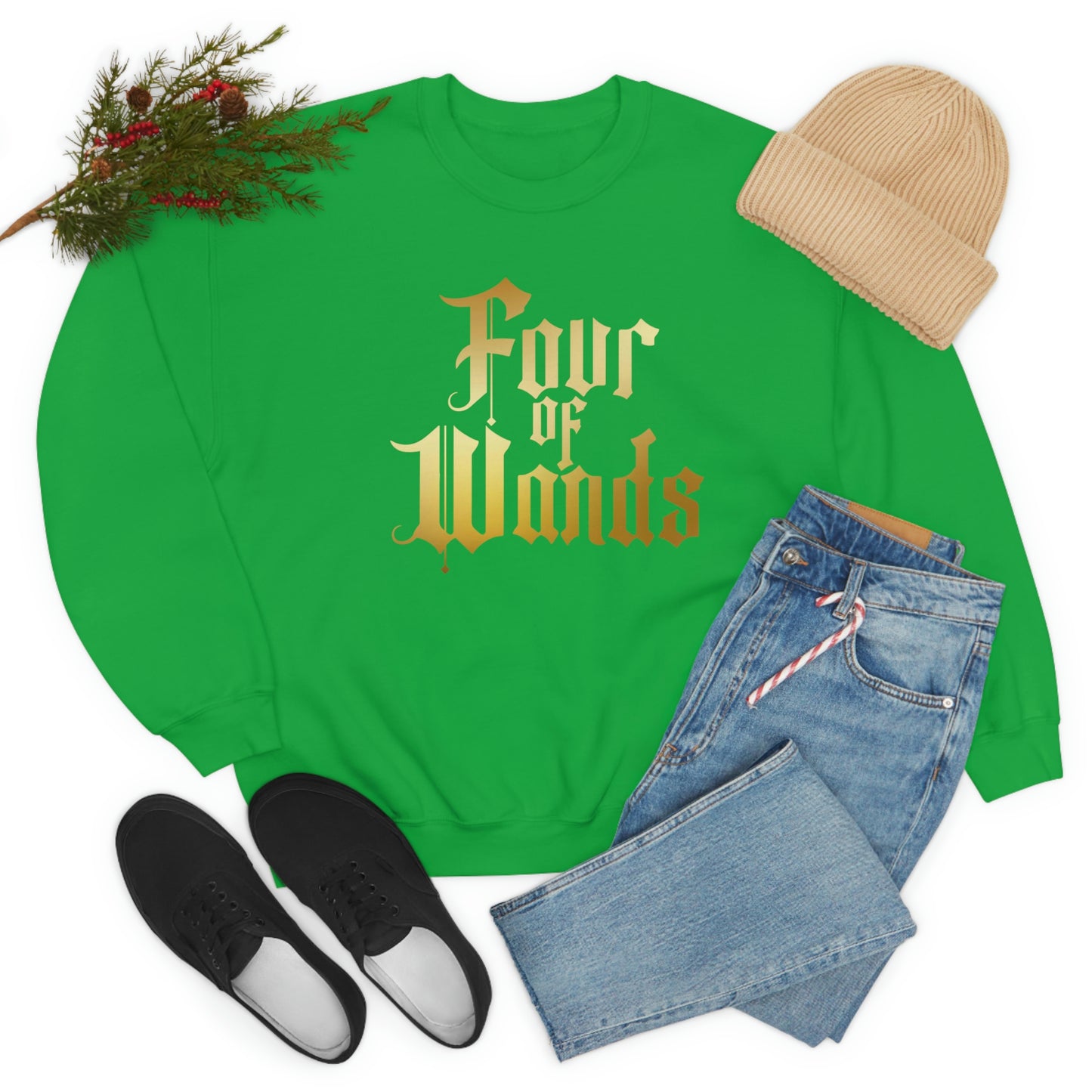 Four of Wands Logo Gold Font Black unisex heavy blend crewneck sweatshirt