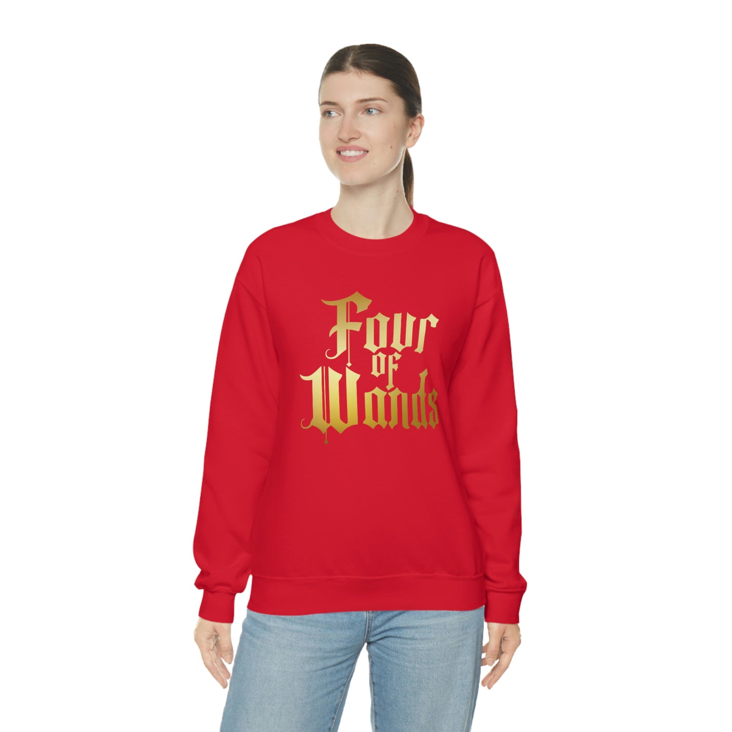 Four of Wands Logo Gold Font Black unisex heavy blend crewneck sweatshirt