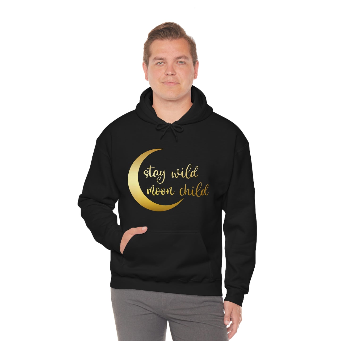 Stay Wild Moon Child Gold Font Unisex Heavy Blend™ Hooded Sweatshirt